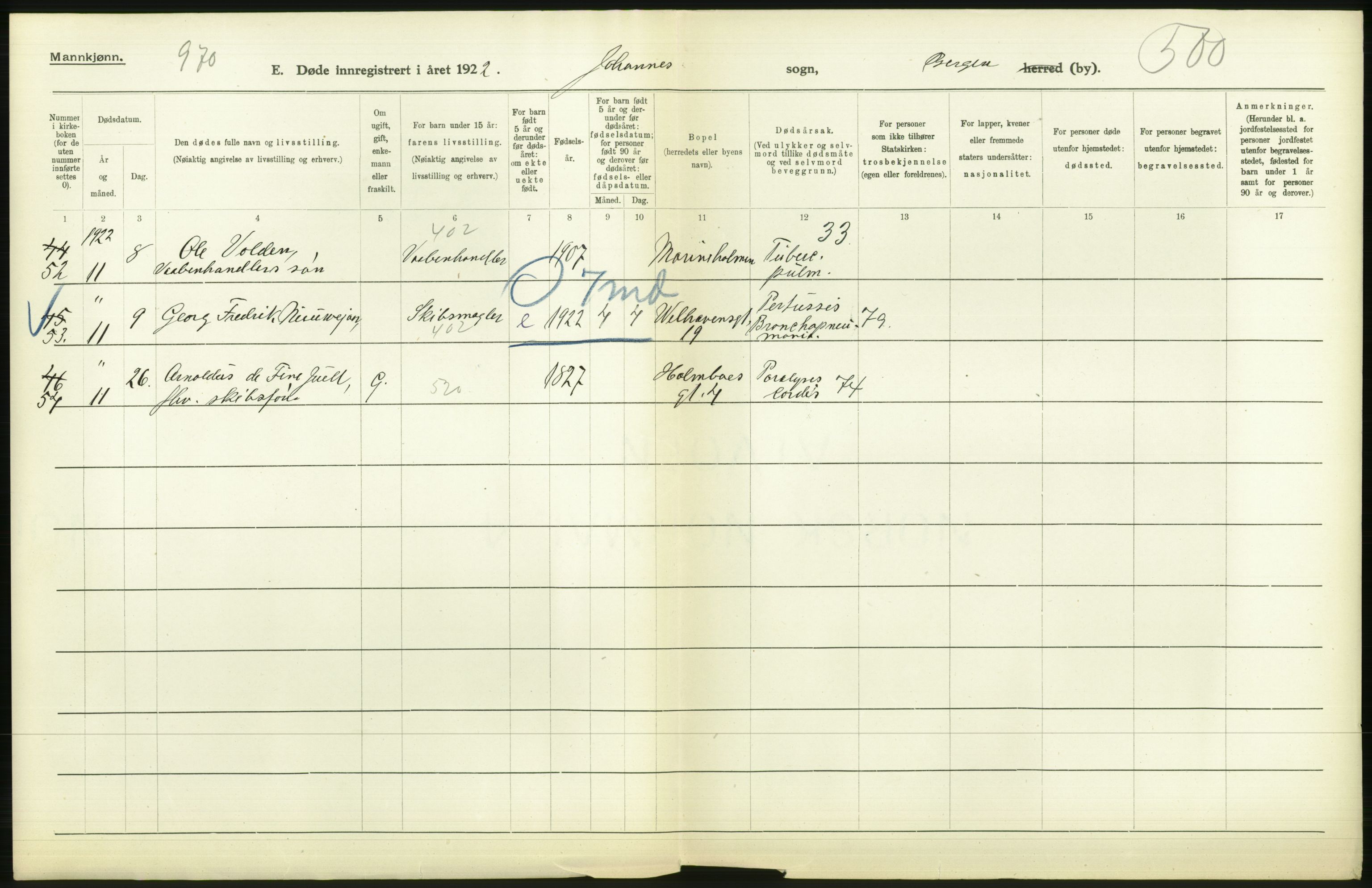 Statistisk sentralbyrå, Sosiodemografiske emner, Befolkning, AV/RA-S-2228/D/Df/Dfc/Dfcb/L0030: Bergen: Gifte, døde, dødfødte., 1922, p. 654