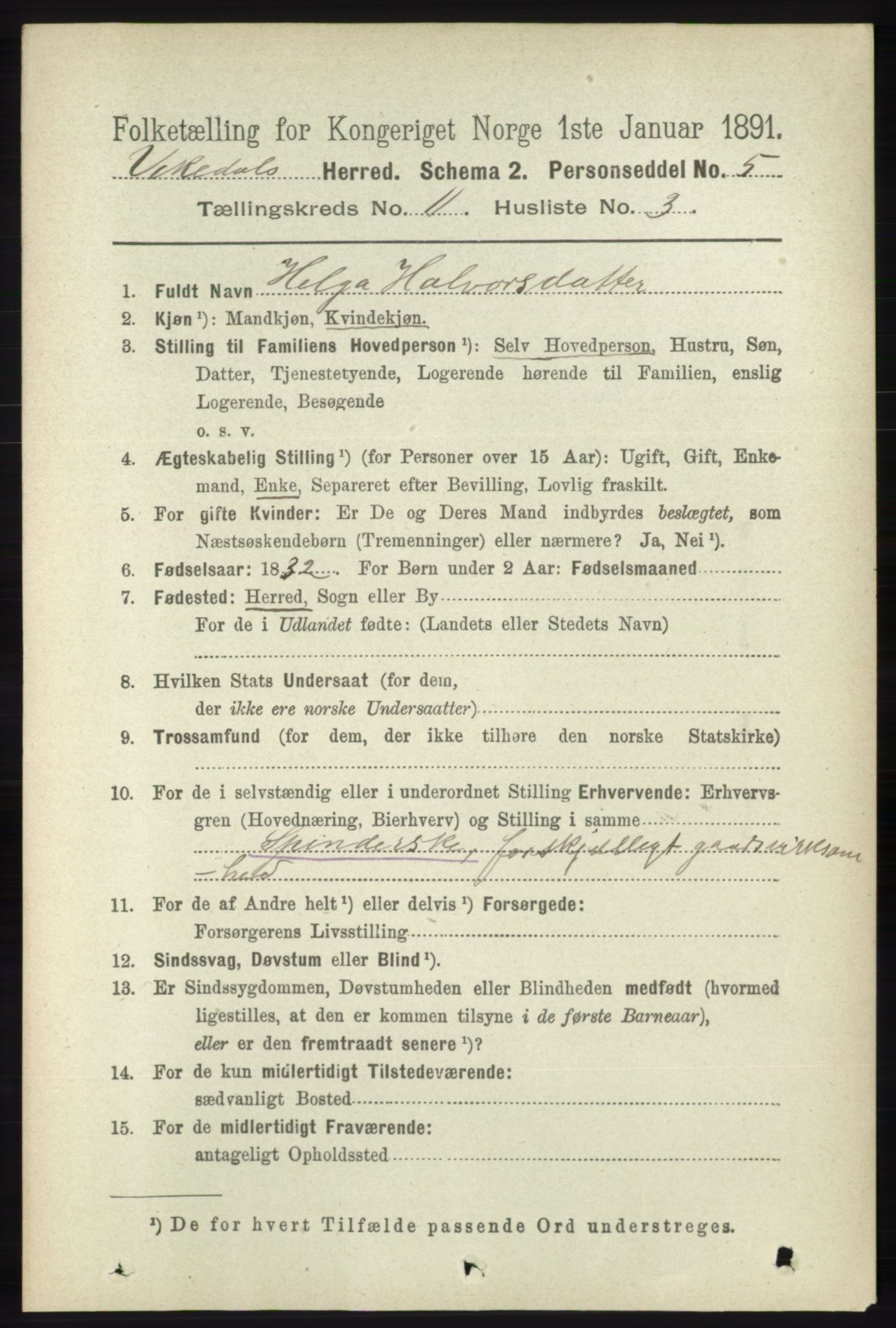 RA, 1891 census for 1157 Vikedal, 1891, p. 2909