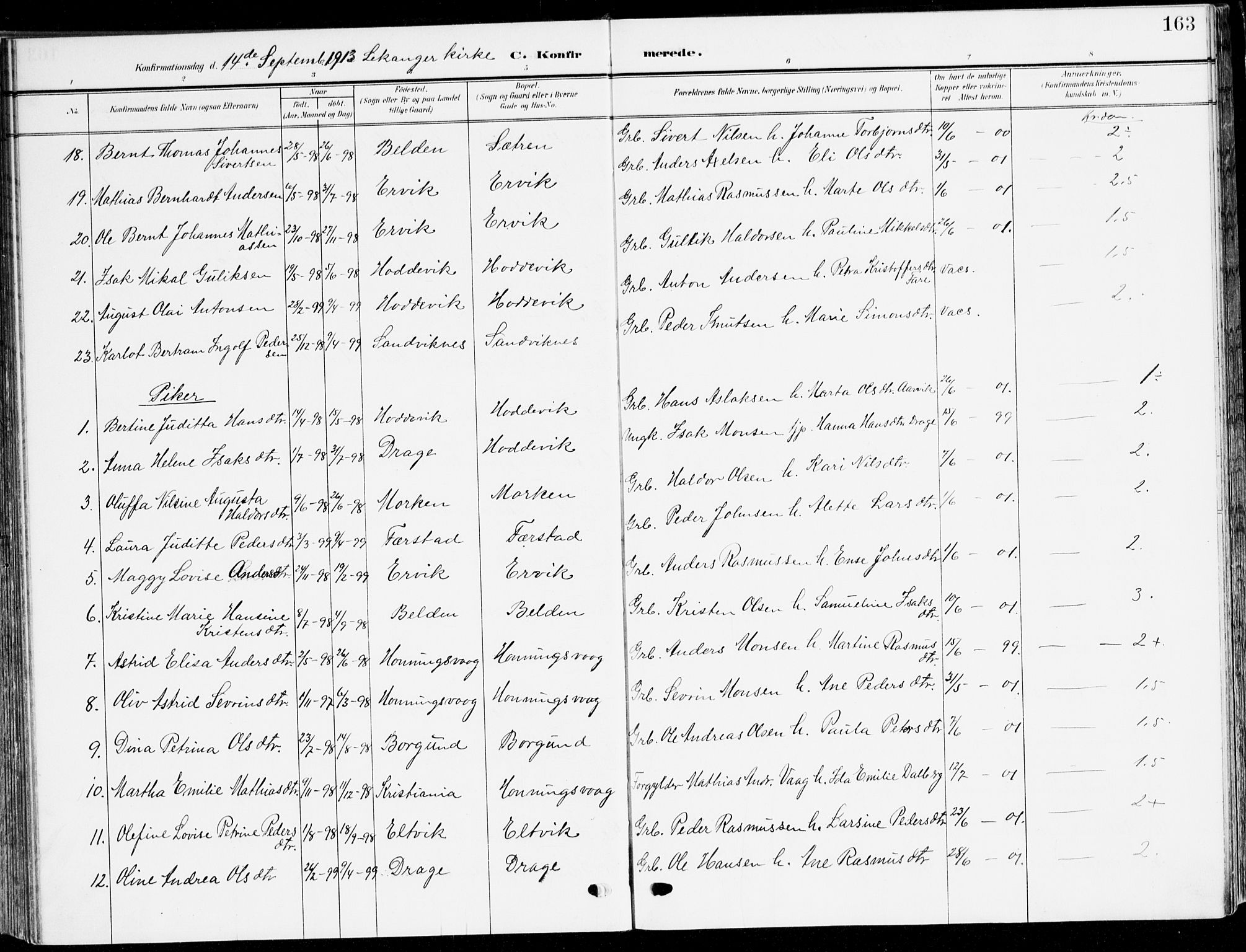 Selje sokneprestembete, AV/SAB-A-99938/H/Ha/Haa/Haab: Parish register (official) no. B 3, 1908-1923, p. 163