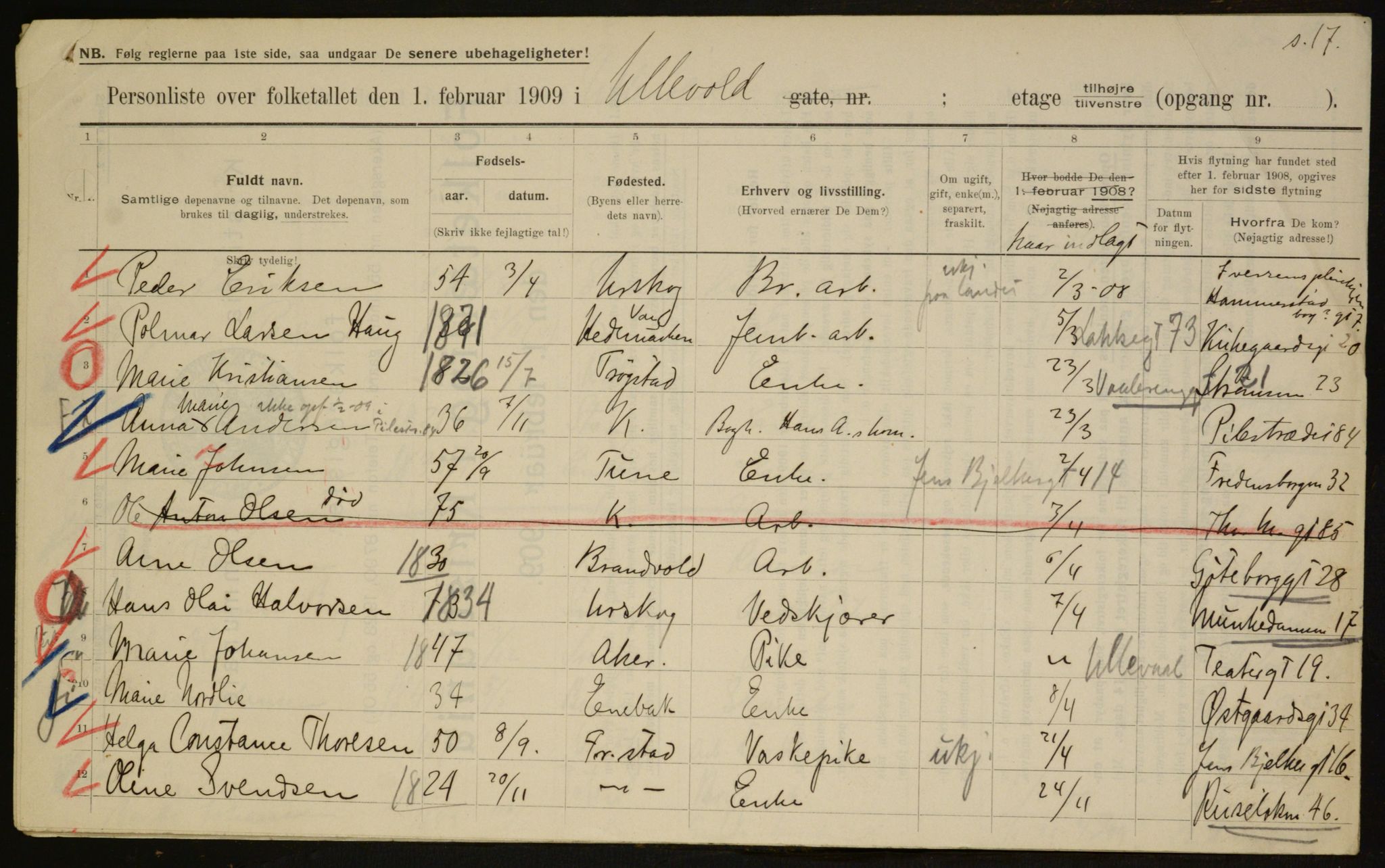 OBA, Municipal Census 1909 for Kristiania, 1909, p. 108563