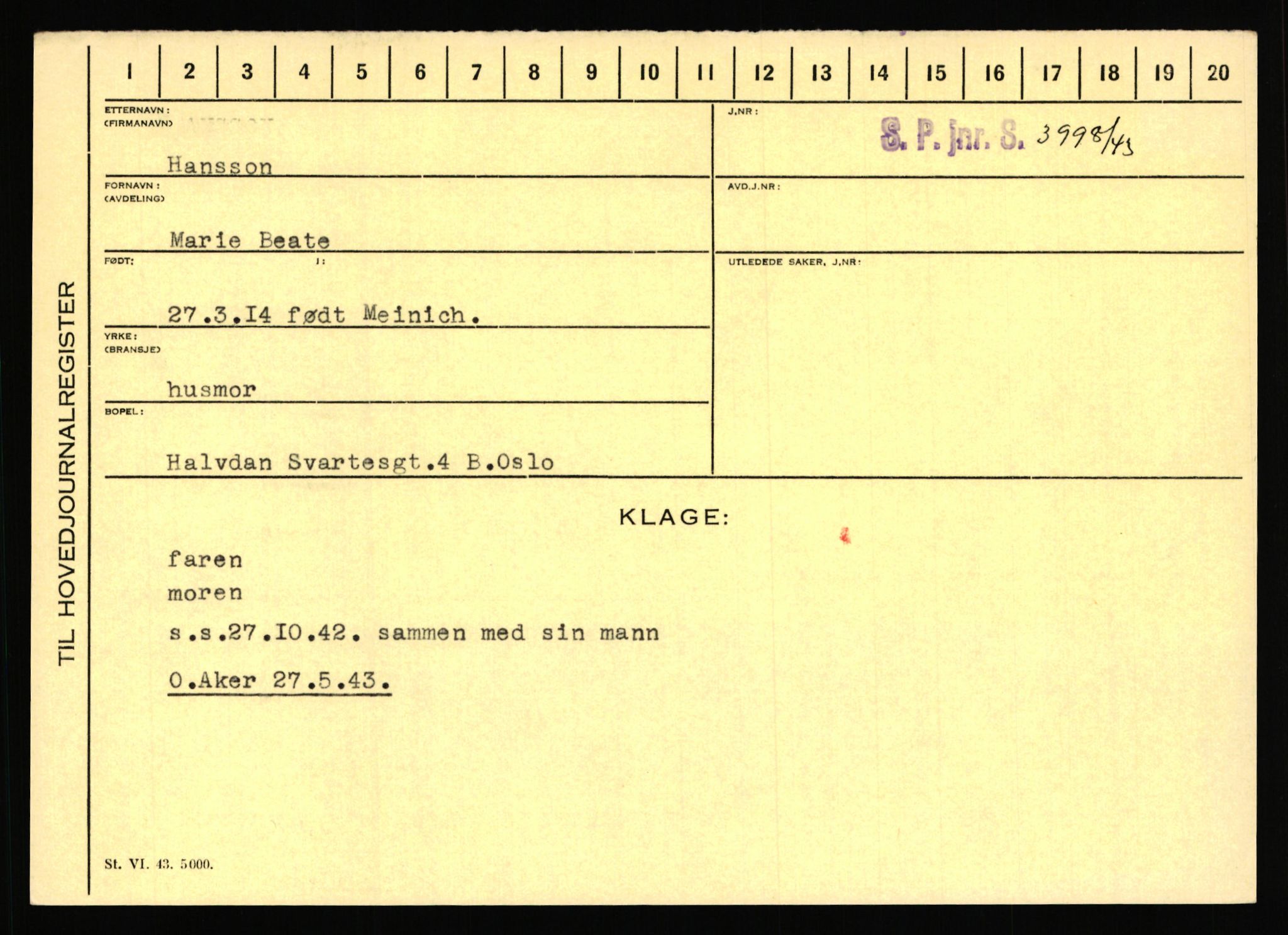 Statspolitiet - Hovedkontoret / Osloavdelingen, AV/RA-S-1329/C/Ca/L0006: Hanche - Hokstvedt, 1943-1945, p. 1766