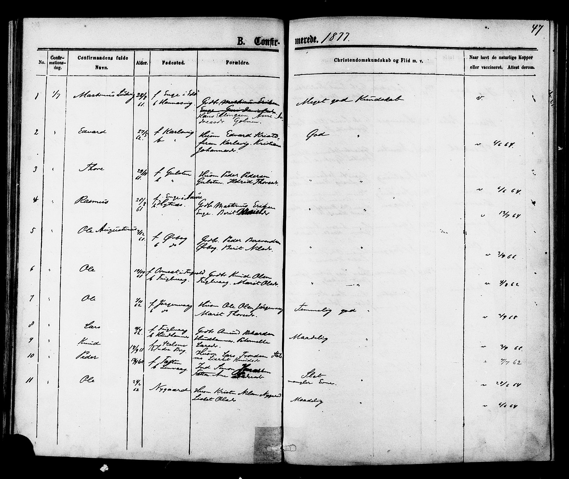 Ministerialprotokoller, klokkerbøker og fødselsregistre - Møre og Romsdal, AV/SAT-A-1454/577/L0895: Parish register (official) no. 577A02, 1875-1879, p. 47