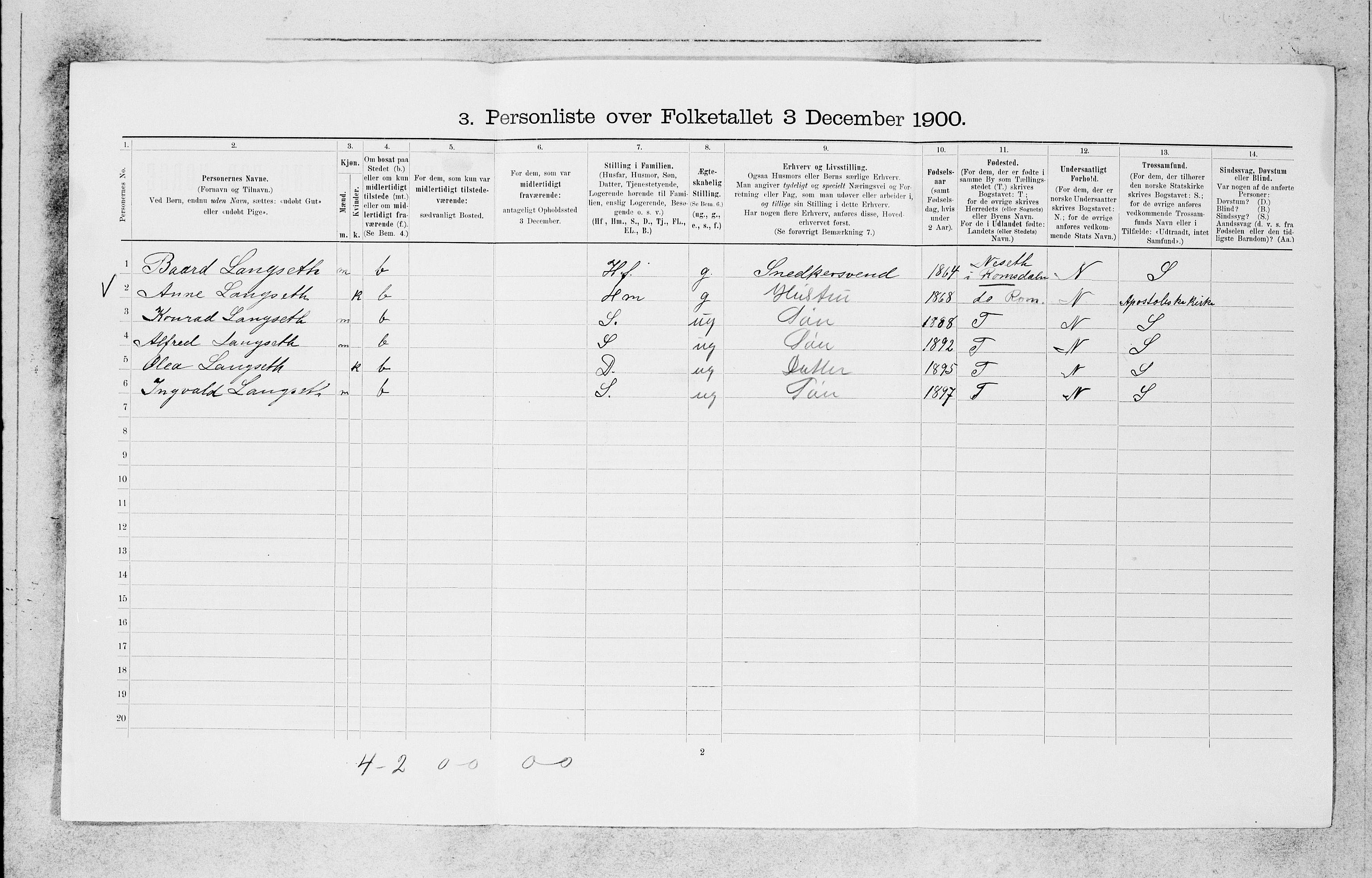 SAB, 1900 census for Bergen, 1900, p. 11152