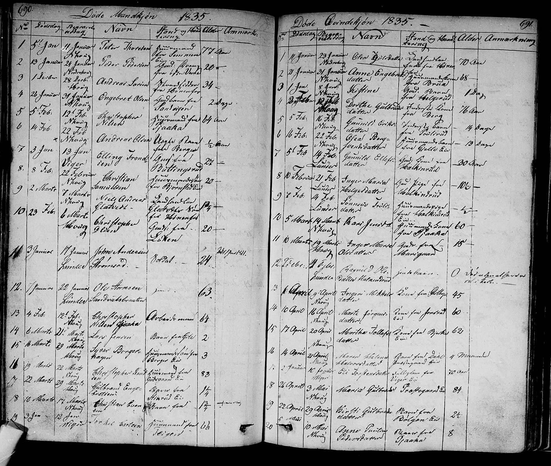 Norderhov kirkebøker, SAKO/A-237/F/Fa/L0009: Parish register (official) no. 9, 1819-1837, p. 690-691