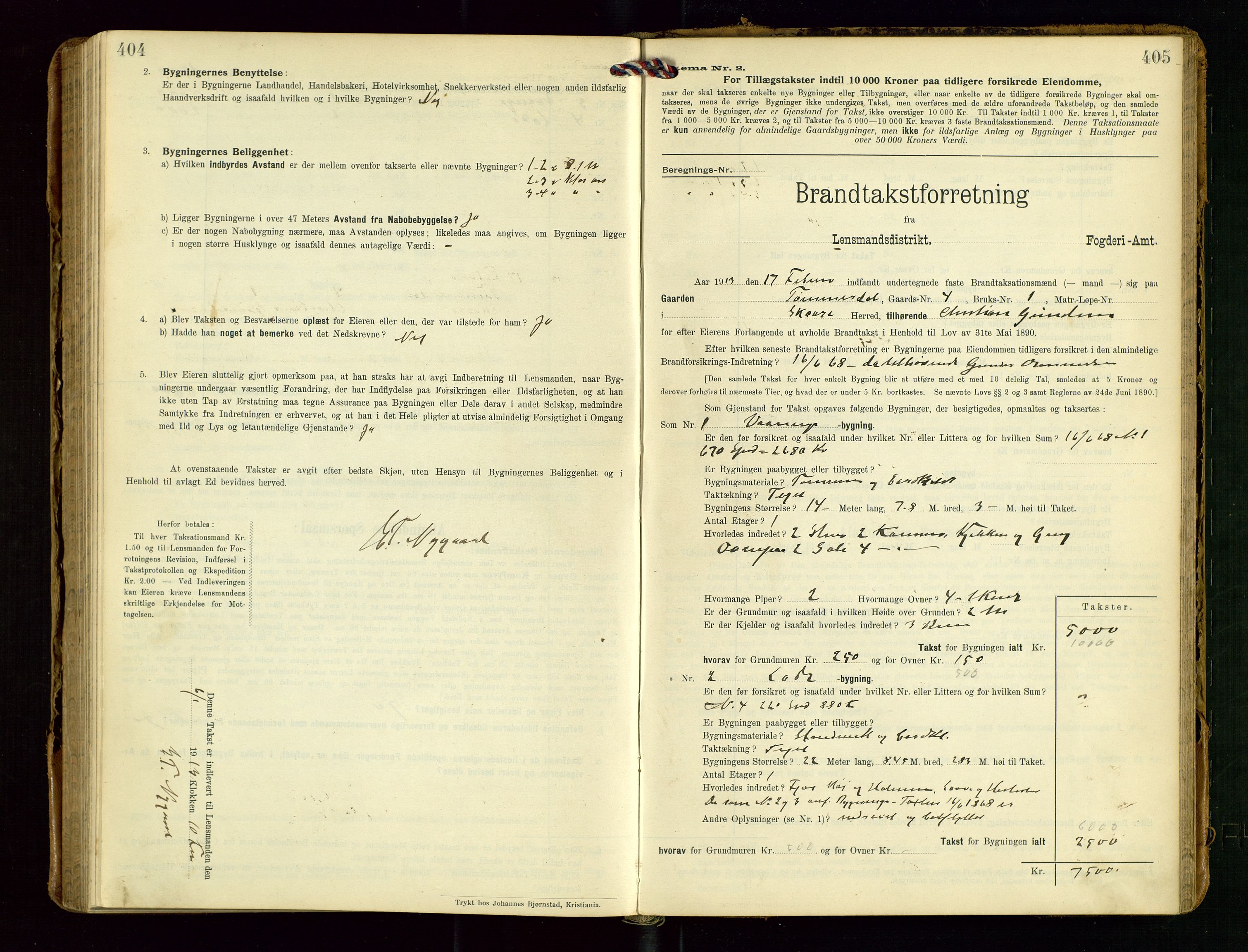 Torvestad lensmannskontor, AV/SAST-A-100307/1/Gob/L0004: "Brandtaxationsprotokol for Torvestad Lensmannsdistrikt", 1909-1923, p. 404-405