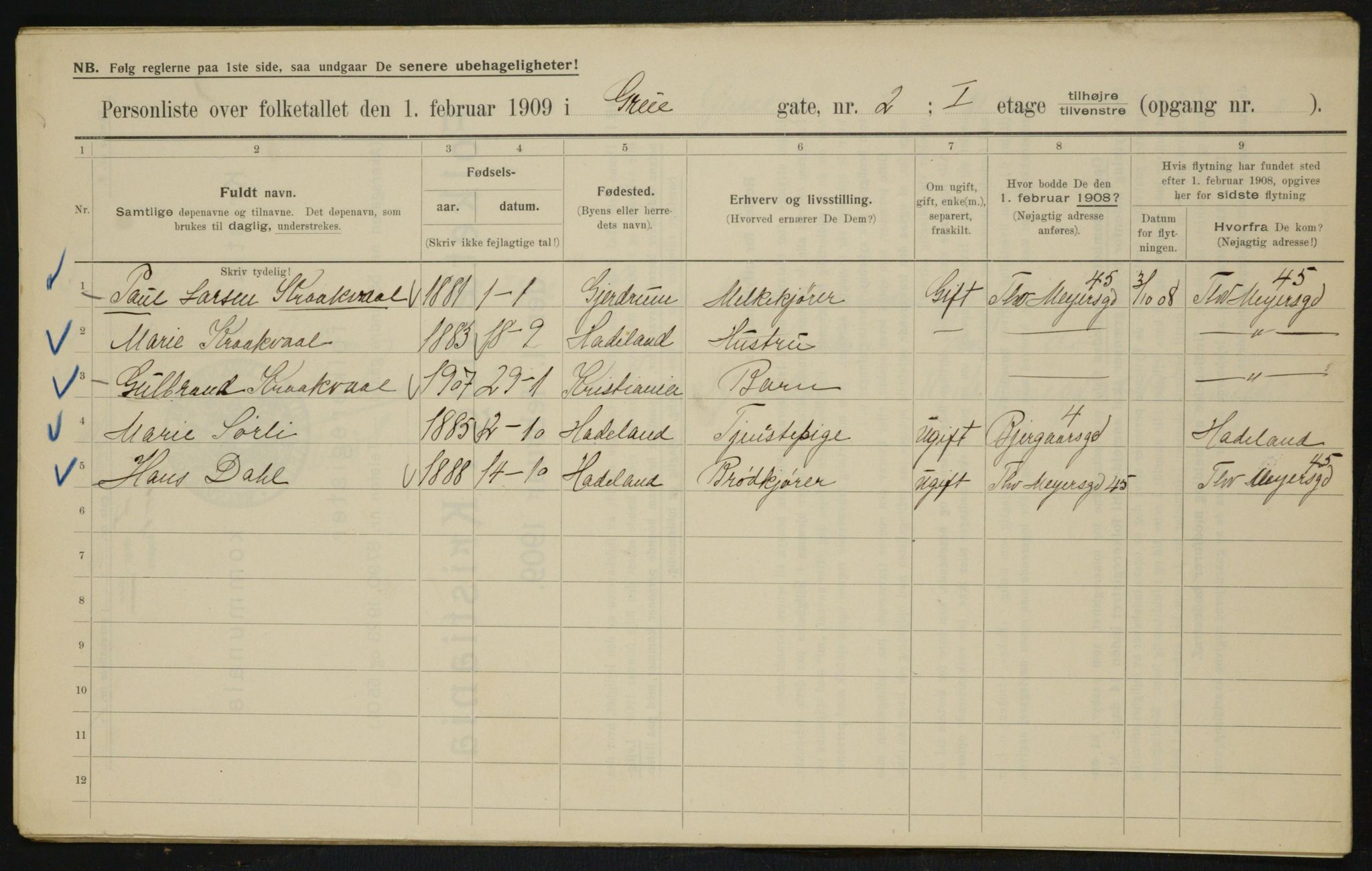 OBA, Municipal Census 1909 for Kristiania, 1909, p. 27485