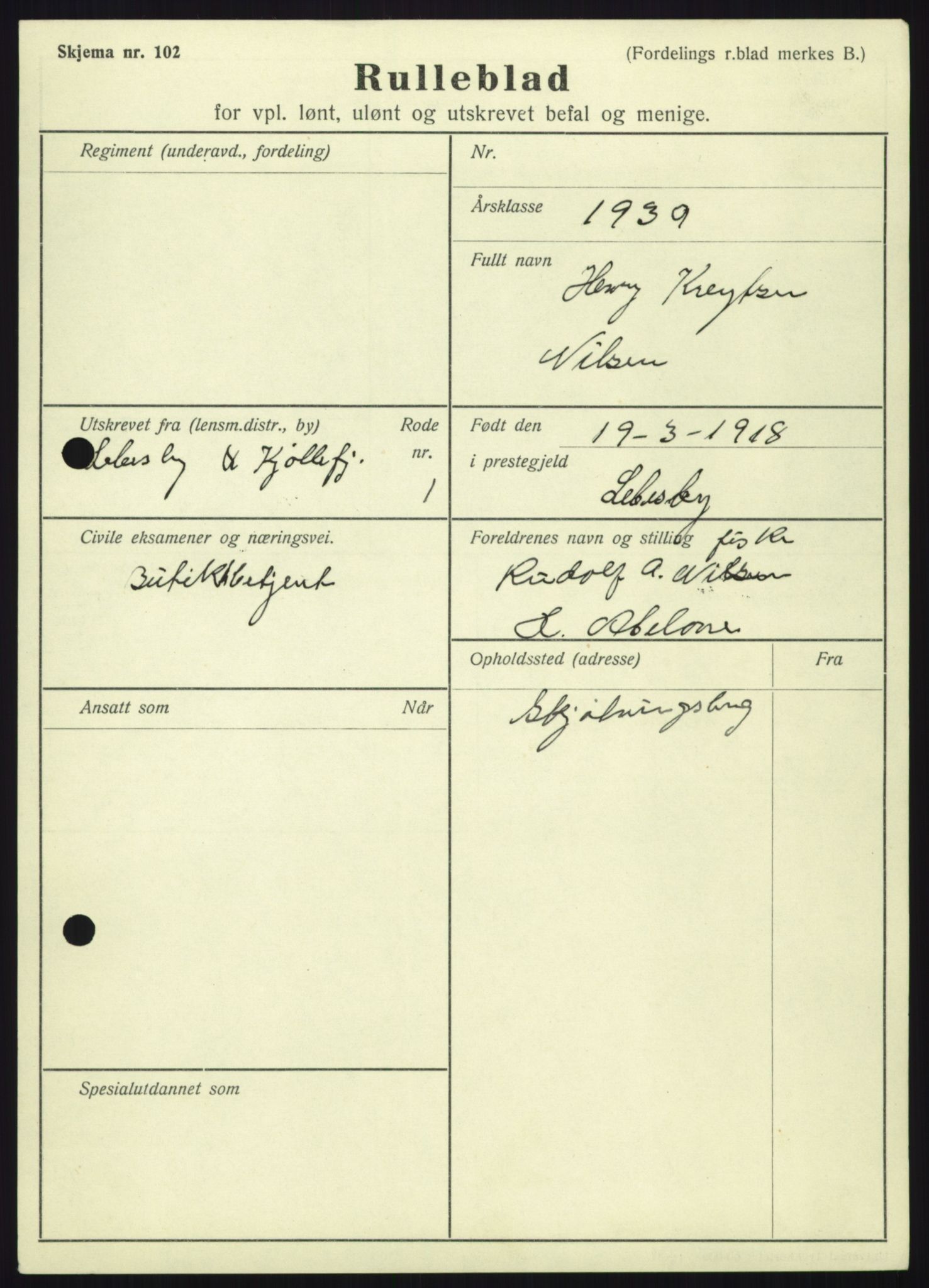 Forsvaret, Troms infanteriregiment nr. 16, AV/RA-RAFA-3146/P/Pa/L0023: Rulleblad for regimentets menige mannskaper, årsklasse 1939, 1939, p. 907