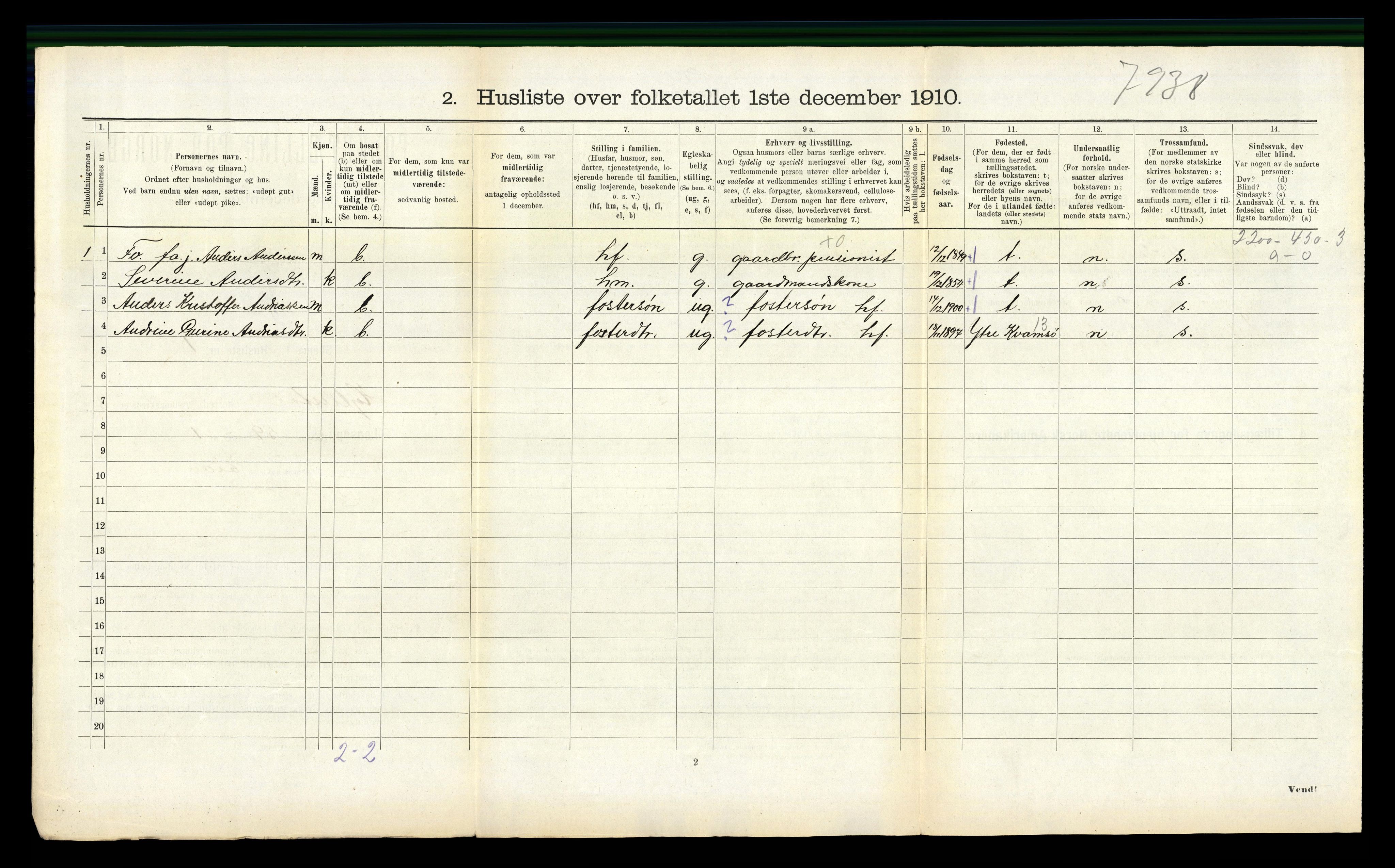 RA, 1910 census for Hyllestad, 1910, p. 472