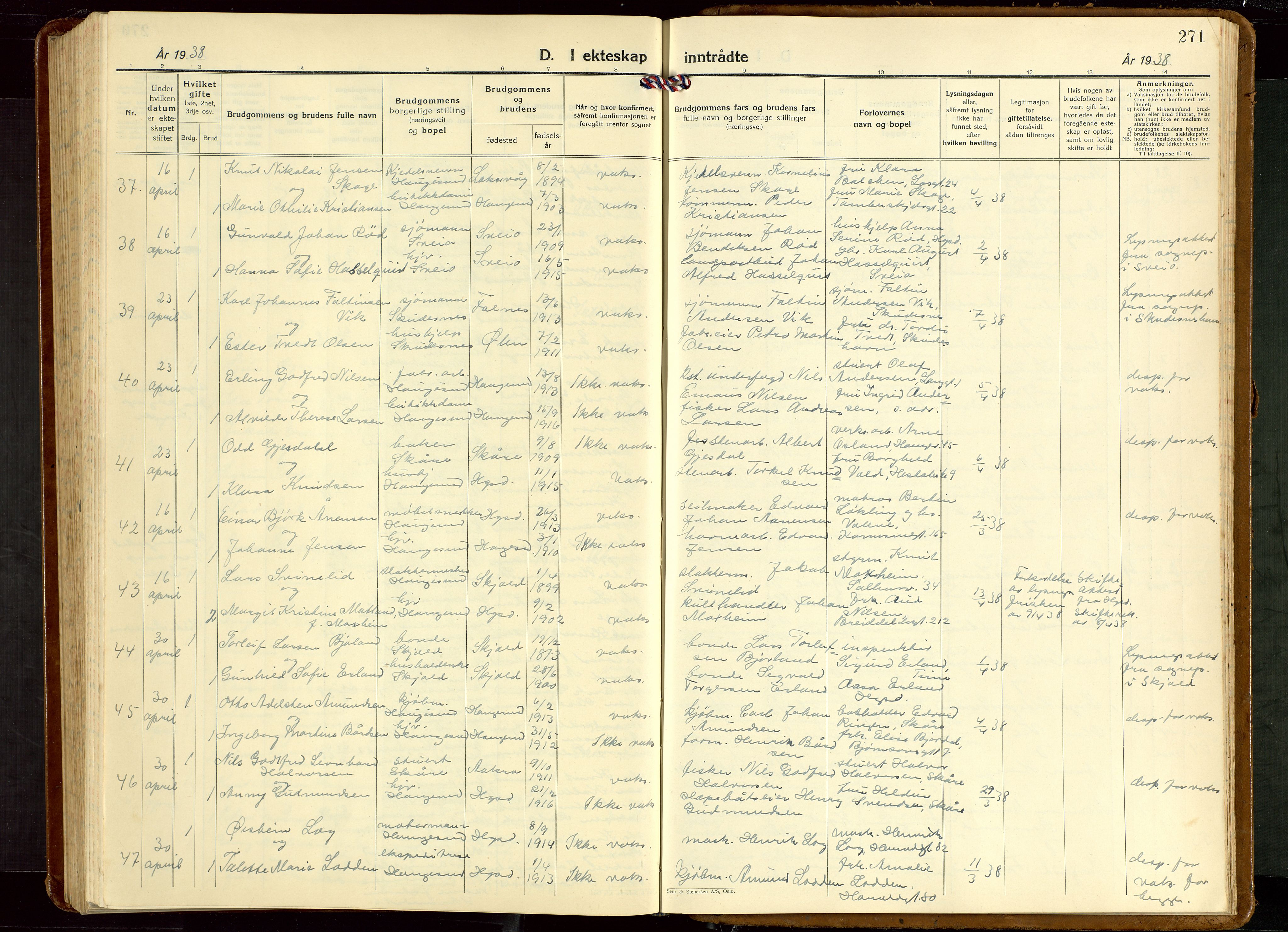 Haugesund sokneprestkontor, AV/SAST-A -101863/H/Ha/Hab/L0013: Parish register (copy) no. B 13, 1931-1943, p. 271