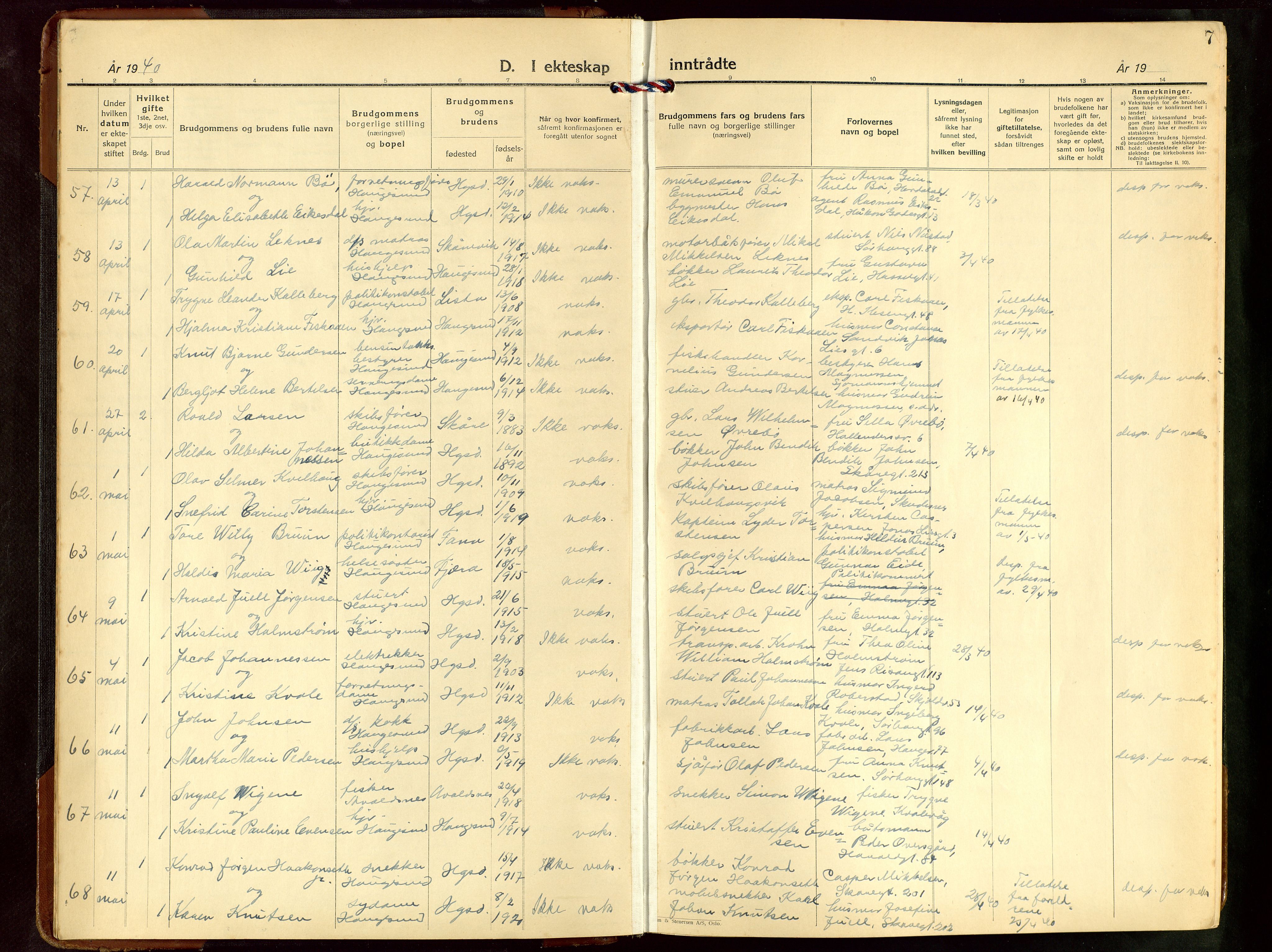 Haugesund sokneprestkontor, AV/SAST-A -101863/H/Ha/Hab/L0014: Parish register (copy) no. B 14, 1940-1952, p. 7