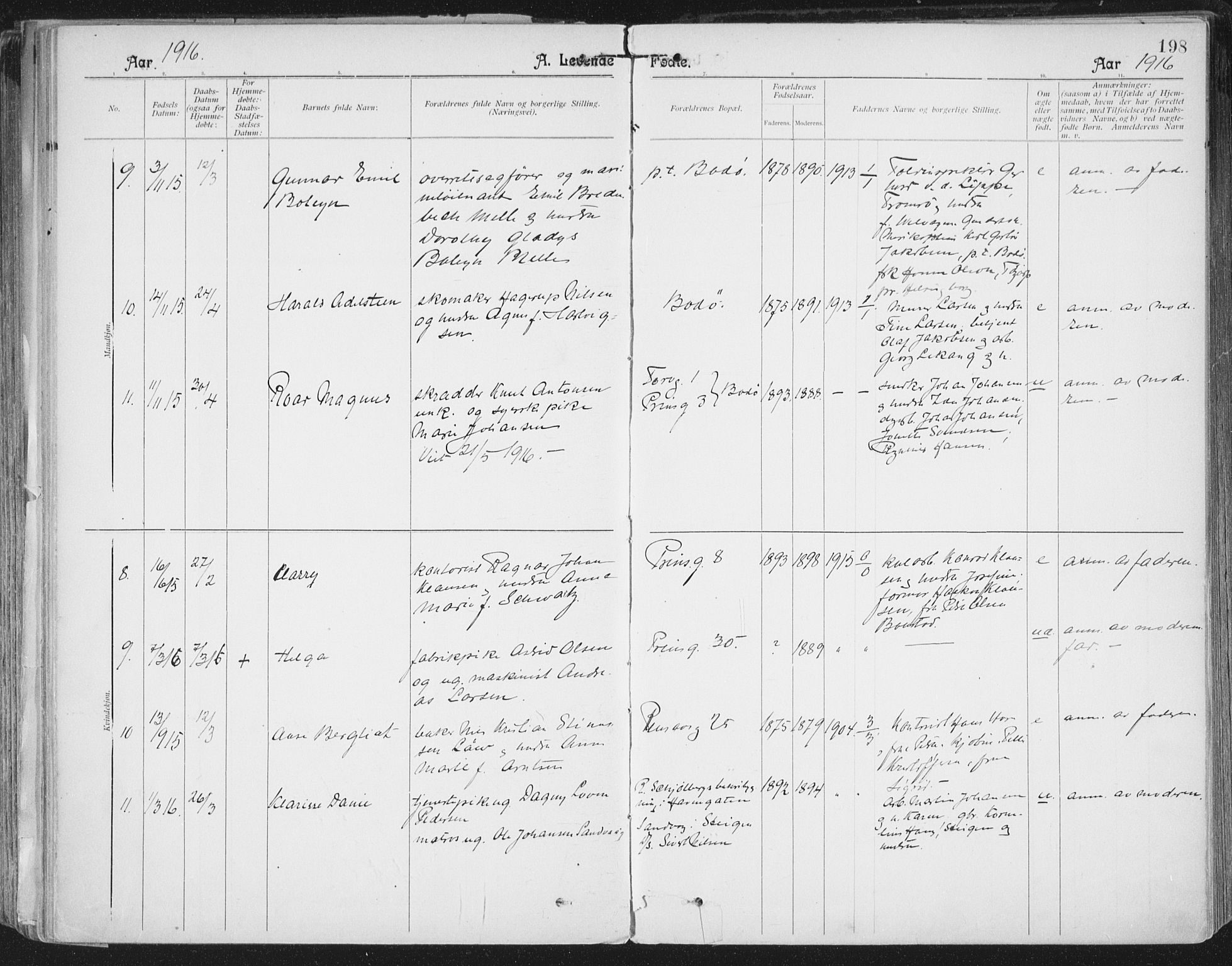 Ministerialprotokoller, klokkerbøker og fødselsregistre - Nordland, AV/SAT-A-1459/801/L0011: Parish register (official) no. 801A11, 1900-1916, p. 198