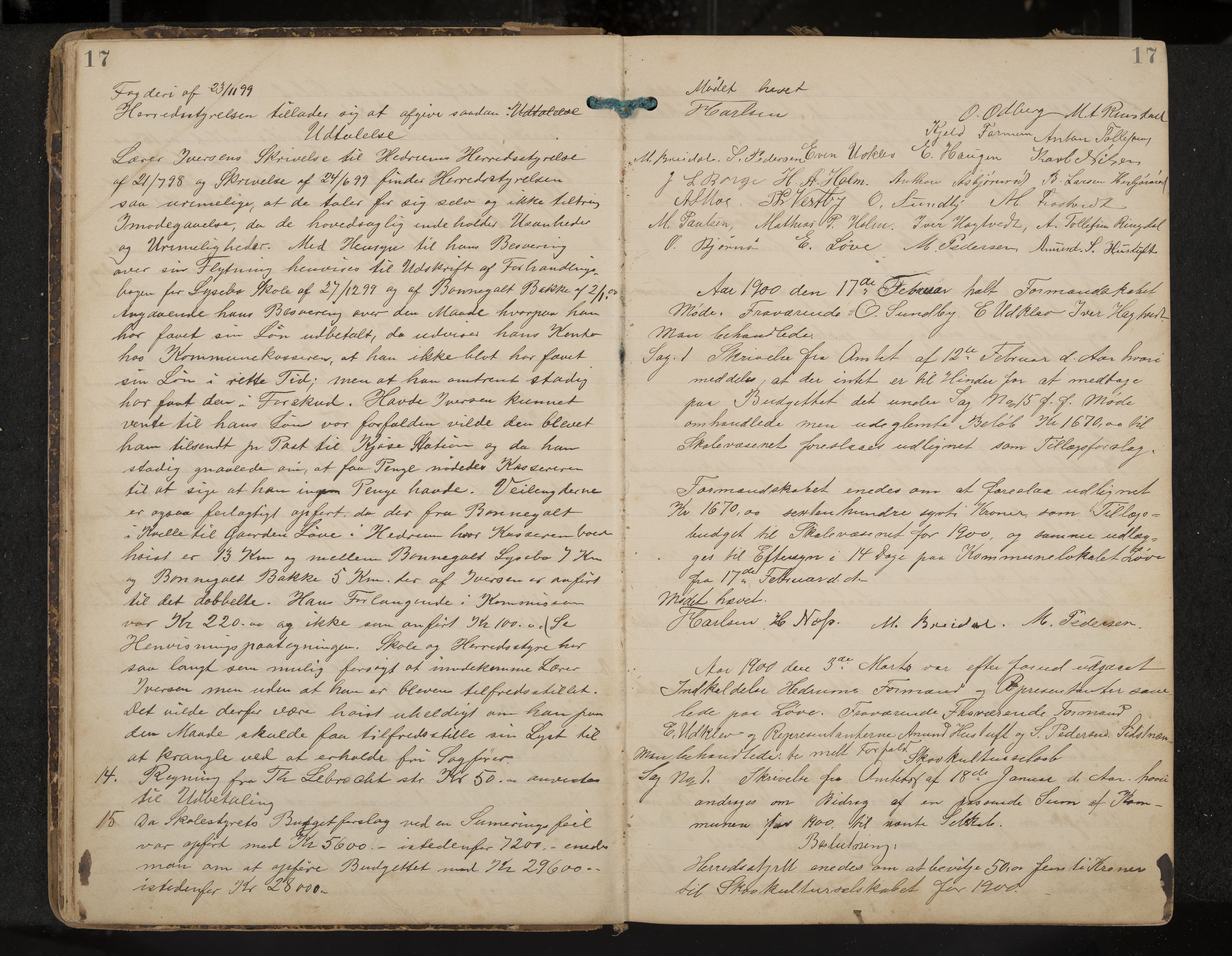 Hedrum formannskap og sentraladministrasjon, IKAK/0727021/A/Aa/L0005: Møtebok, 1899-1911, p. 17