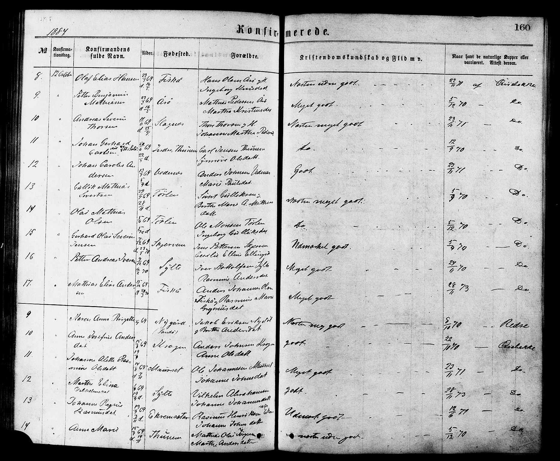 Ministerialprotokoller, klokkerbøker og fødselsregistre - Møre og Romsdal, AV/SAT-A-1454/501/L0007: Parish register (official) no. 501A07, 1868-1884, p. 160