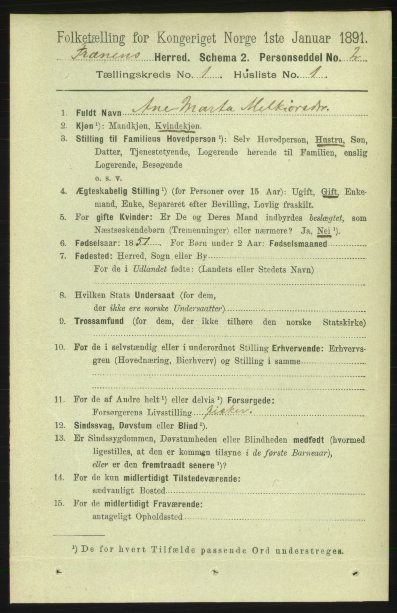 RA, 1891 census for 1548 Fræna, 1891, p. 92