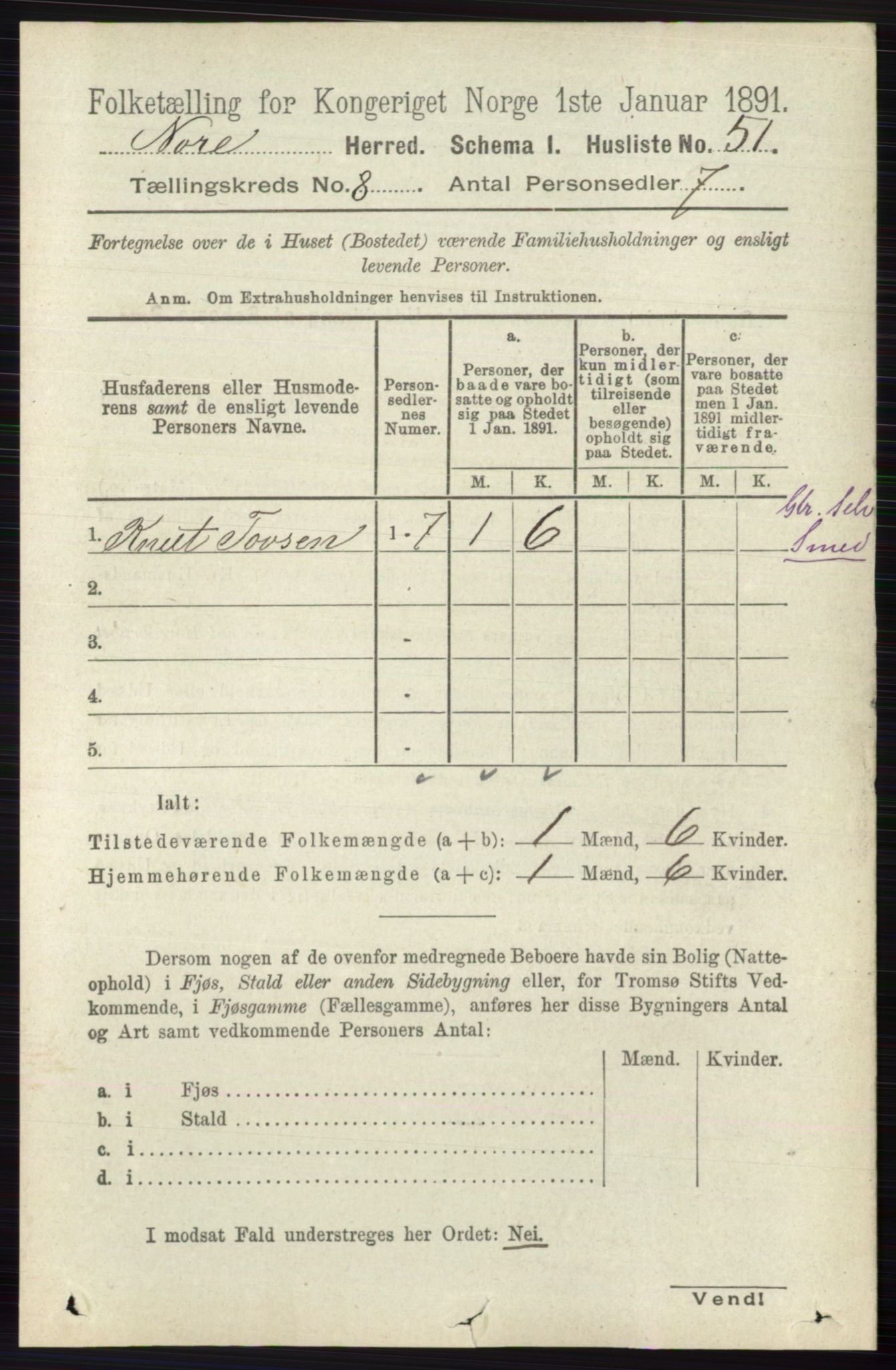 RA, 1891 census for 0633 Nore, 1891, p. 2841