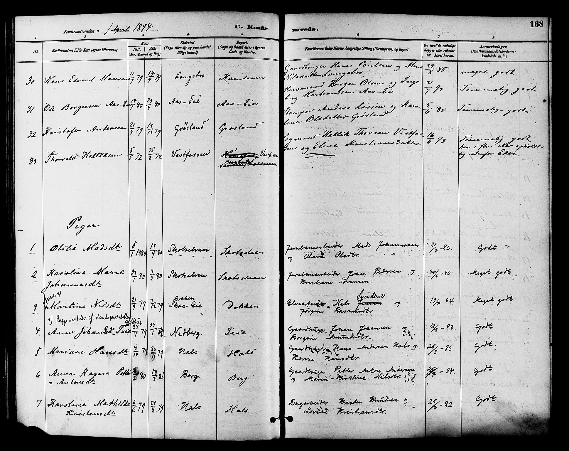 Eiker kirkebøker, AV/SAKO-A-4/F/Fb/L0002: Parish register (official) no. II 2, 1889-1896, p. 168