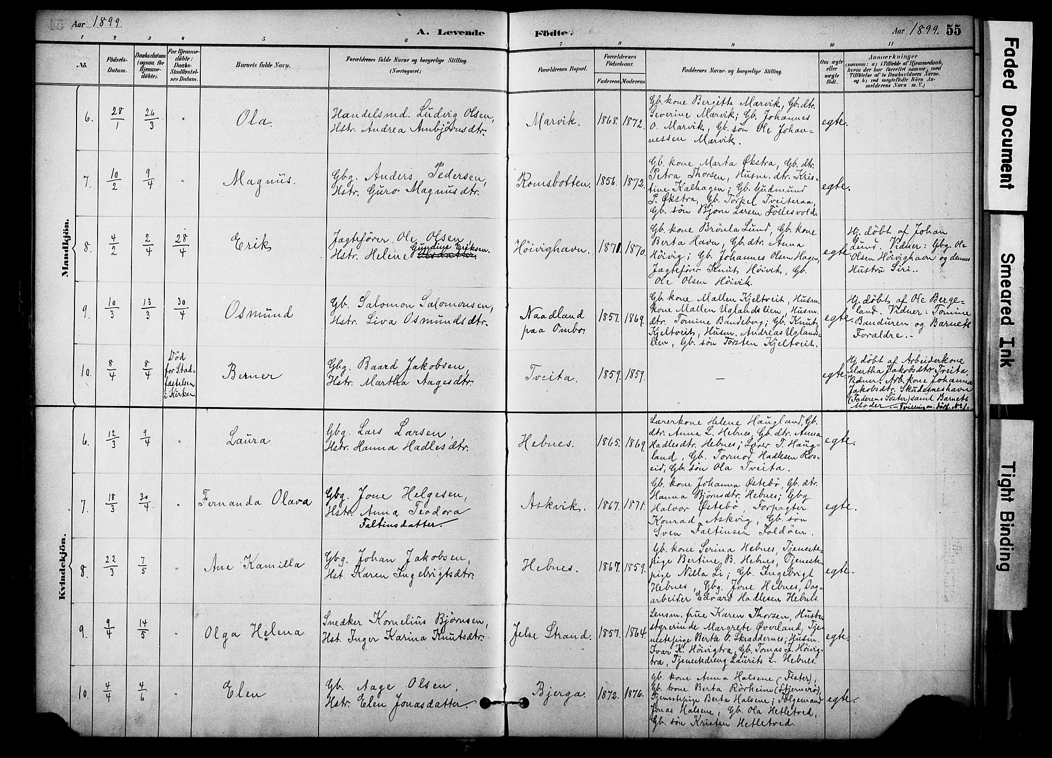 Jelsa sokneprestkontor, SAST/A-101842/01/IV: Parish register (official) no. A 10, 1884-1906, p. 55
