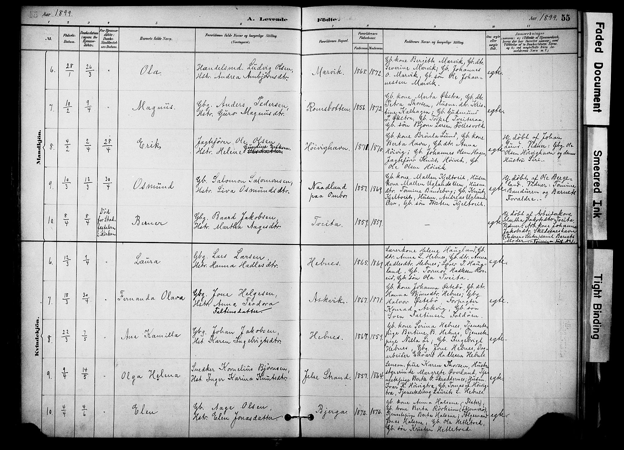 Jelsa sokneprestkontor, AV/SAST-A-101842/01/IV: Parish register (official) no. A 10, 1884-1906, p. 55