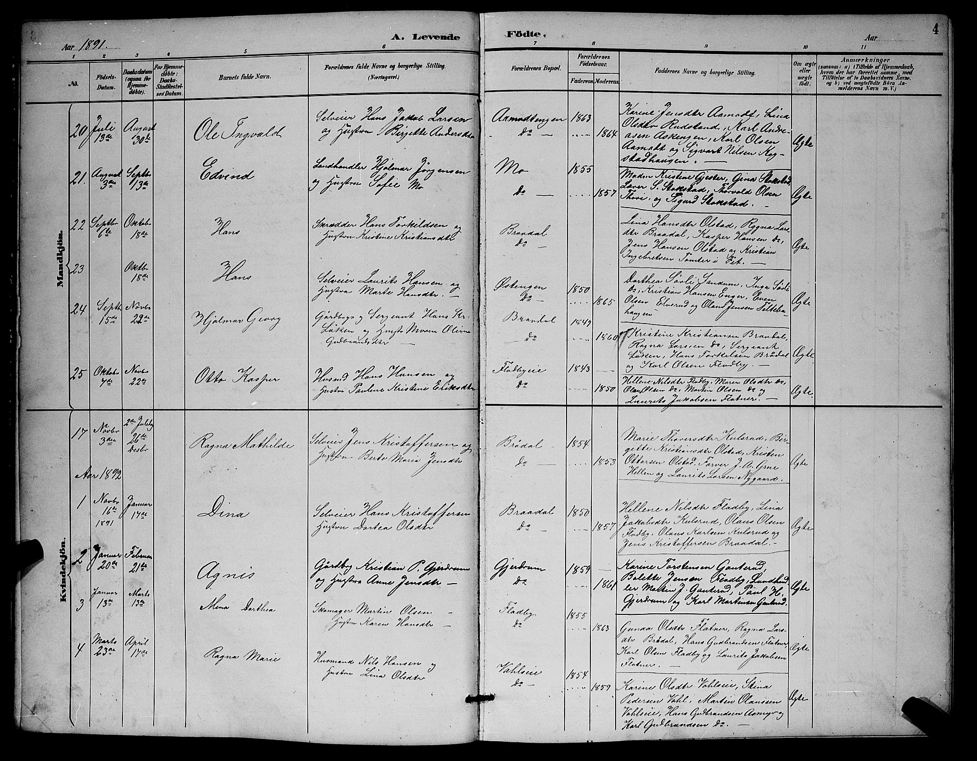 Gjerdrum prestekontor Kirkebøker, AV/SAO-A-10412b/G/Ga/L0005: Parish register (copy) no. I 5, 1891-1901, p. 4