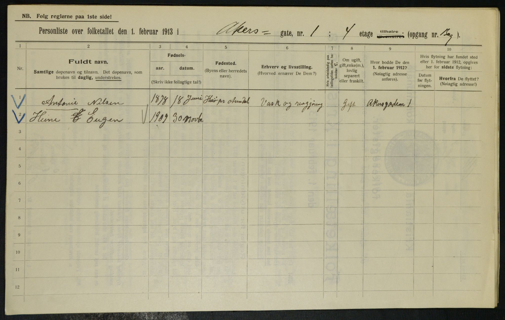 OBA, Municipal Census 1913 for Kristiania, 1913, p. 308