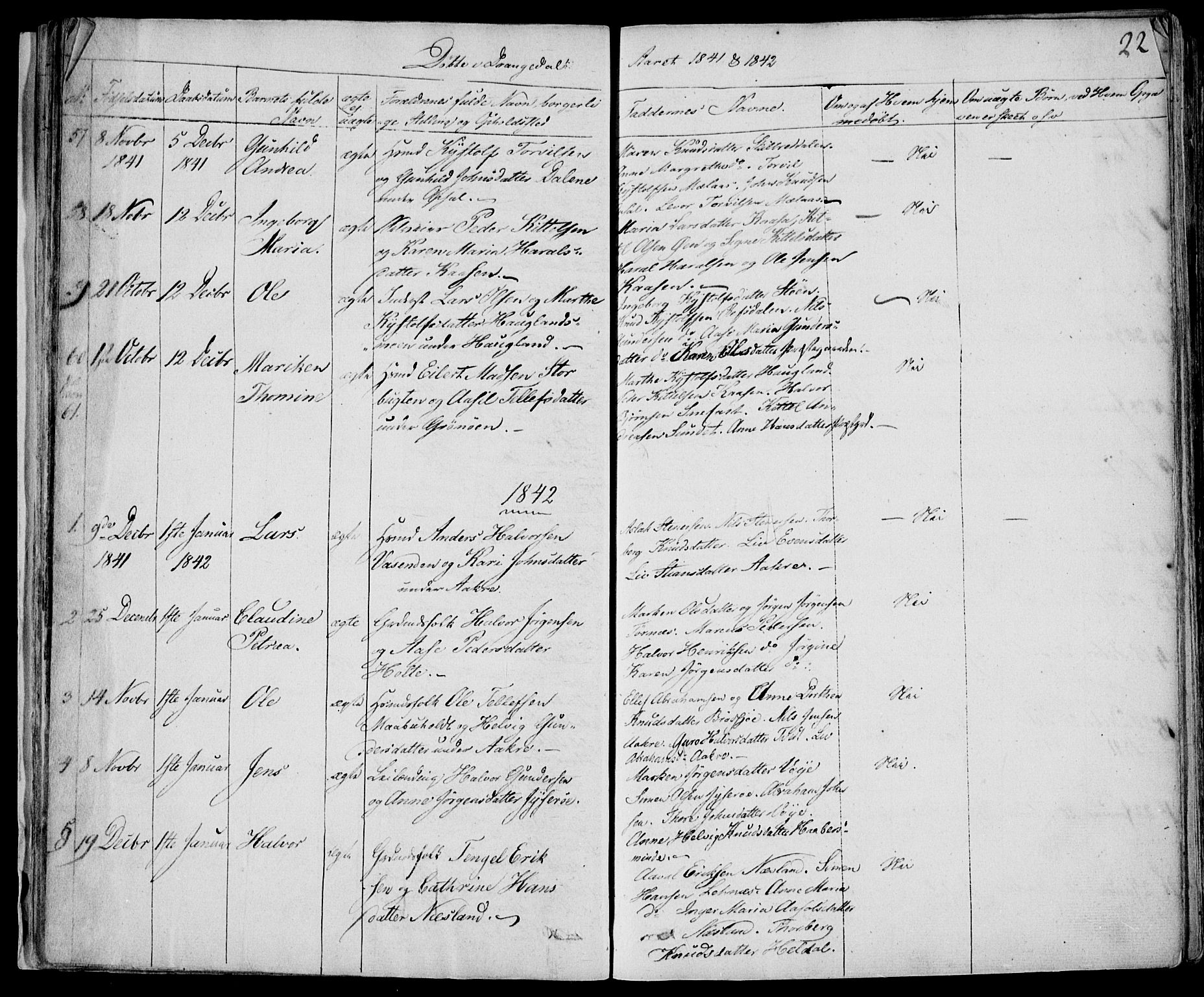 Drangedal kirkebøker, SAKO/A-258/F/Fa/L0007a: Parish register (official) no. 7a, 1837-1856, p. 22