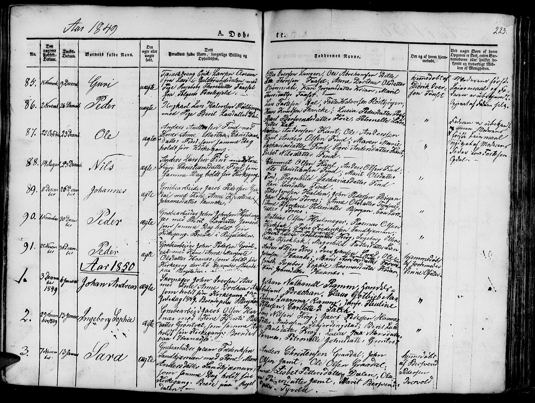 Ministerialprotokoller, klokkerbøker og fødselsregistre - Sør-Trøndelag, SAT/A-1456/681/L0938: Parish register (copy) no. 681C02, 1829-1879, p. 223