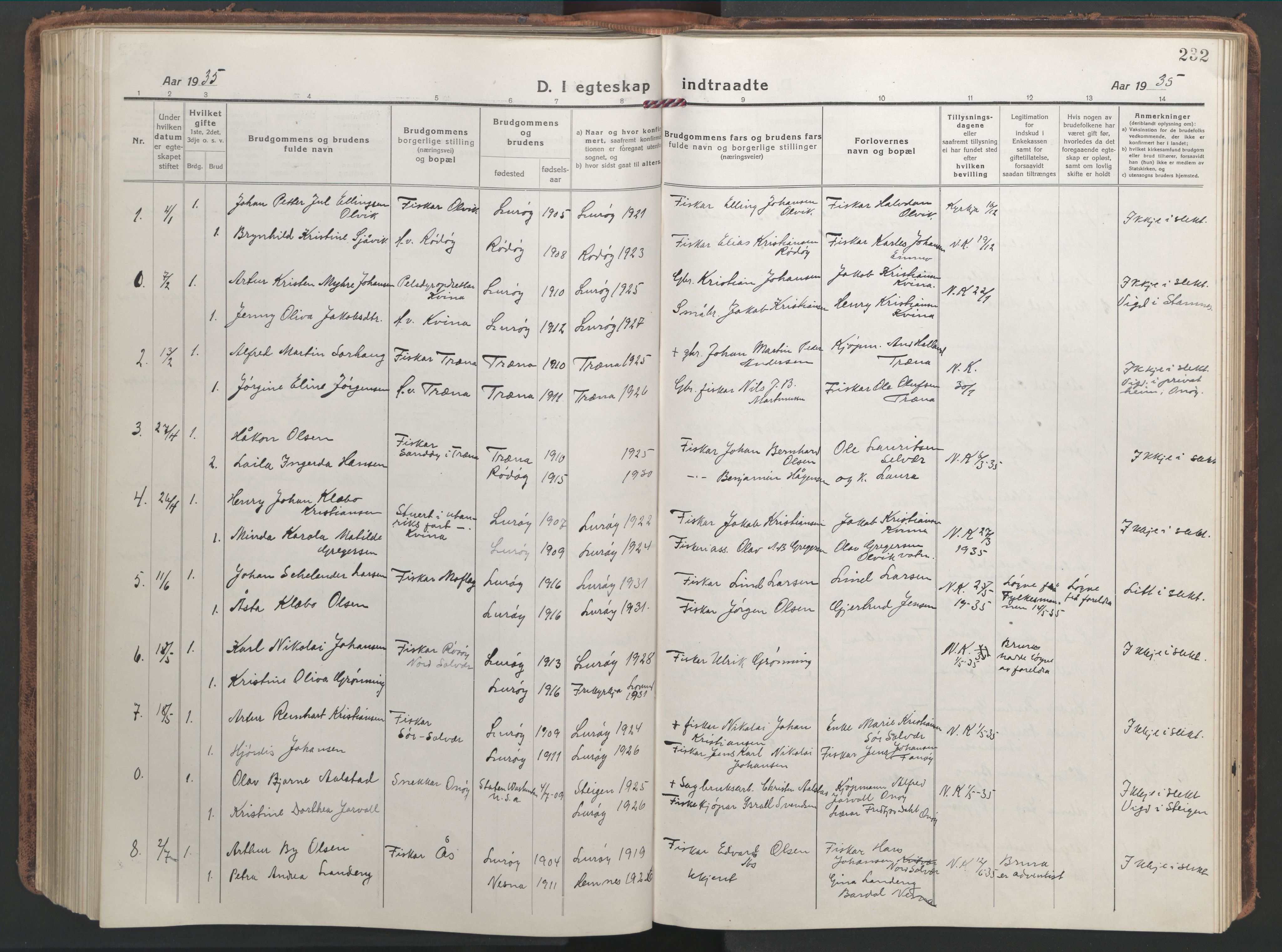 Ministerialprotokoller, klokkerbøker og fødselsregistre - Nordland, SAT/A-1459/839/L0574: Parish register (copy) no. 839C04, 1918-1950, p. 232