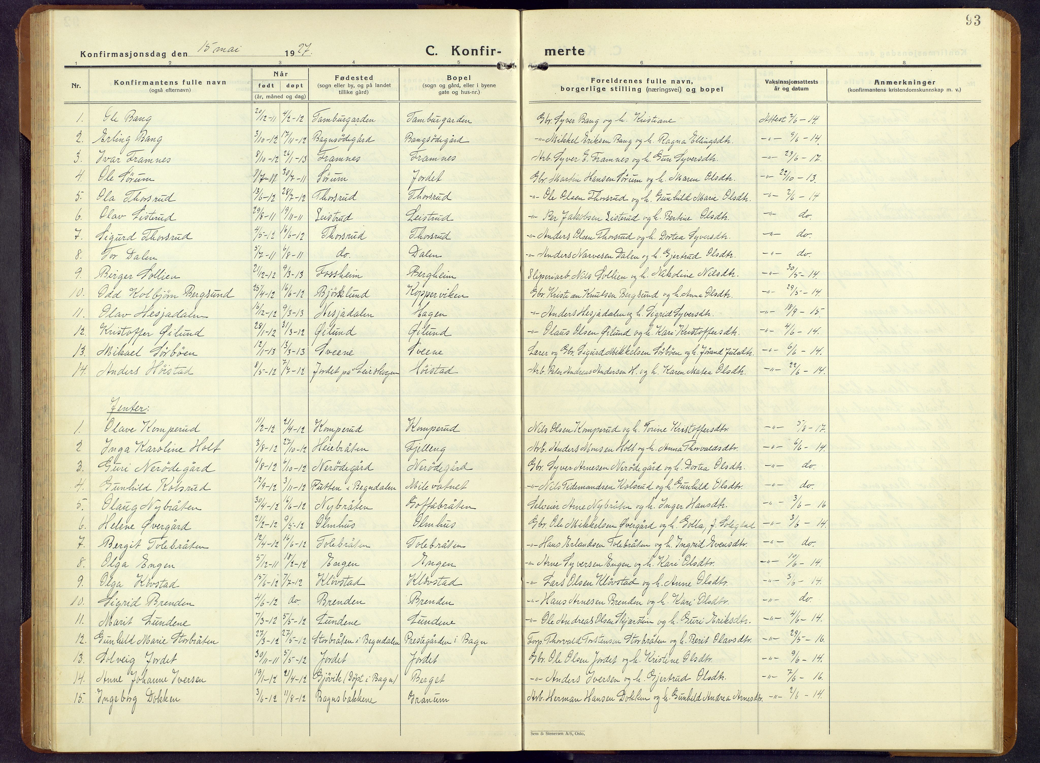 Sør-Aurdal prestekontor, AV/SAH-PREST-128/H/Ha/Hab/L0011: Parish register (copy) no. 11, 1922-1950, p. 93