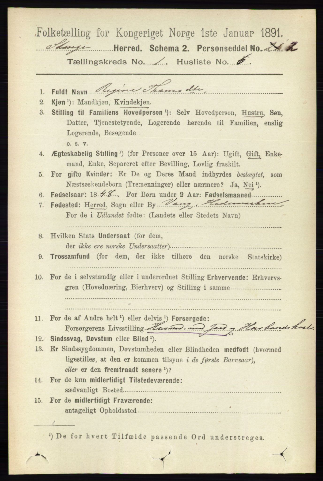 RA, 1891 census for 0417 Stange, 1891, p. 223