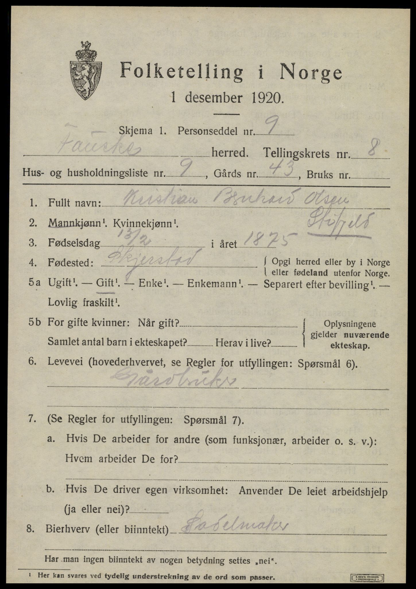 SAT, 1920 census for Fauske, 1920, p. 6360