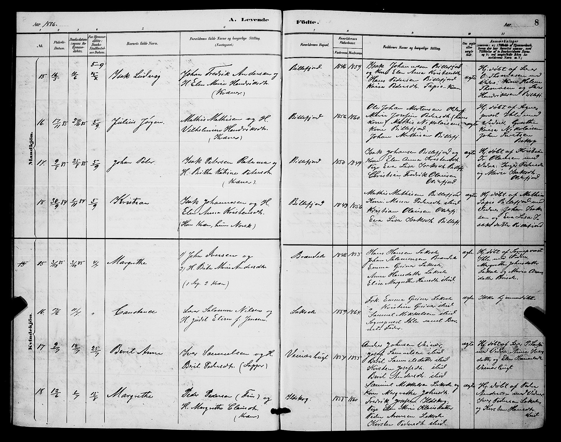 Kistrand/Porsanger sokneprestembete, AV/SATØ-S-1351/H/Hb/L0004.klokk: Parish register (copy) no. 4, 1885-1894, p. 8