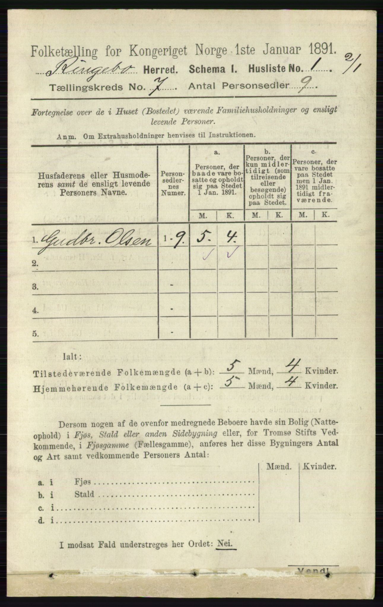 RA, 1891 census for 0520 Ringebu, 1891, p. 2924