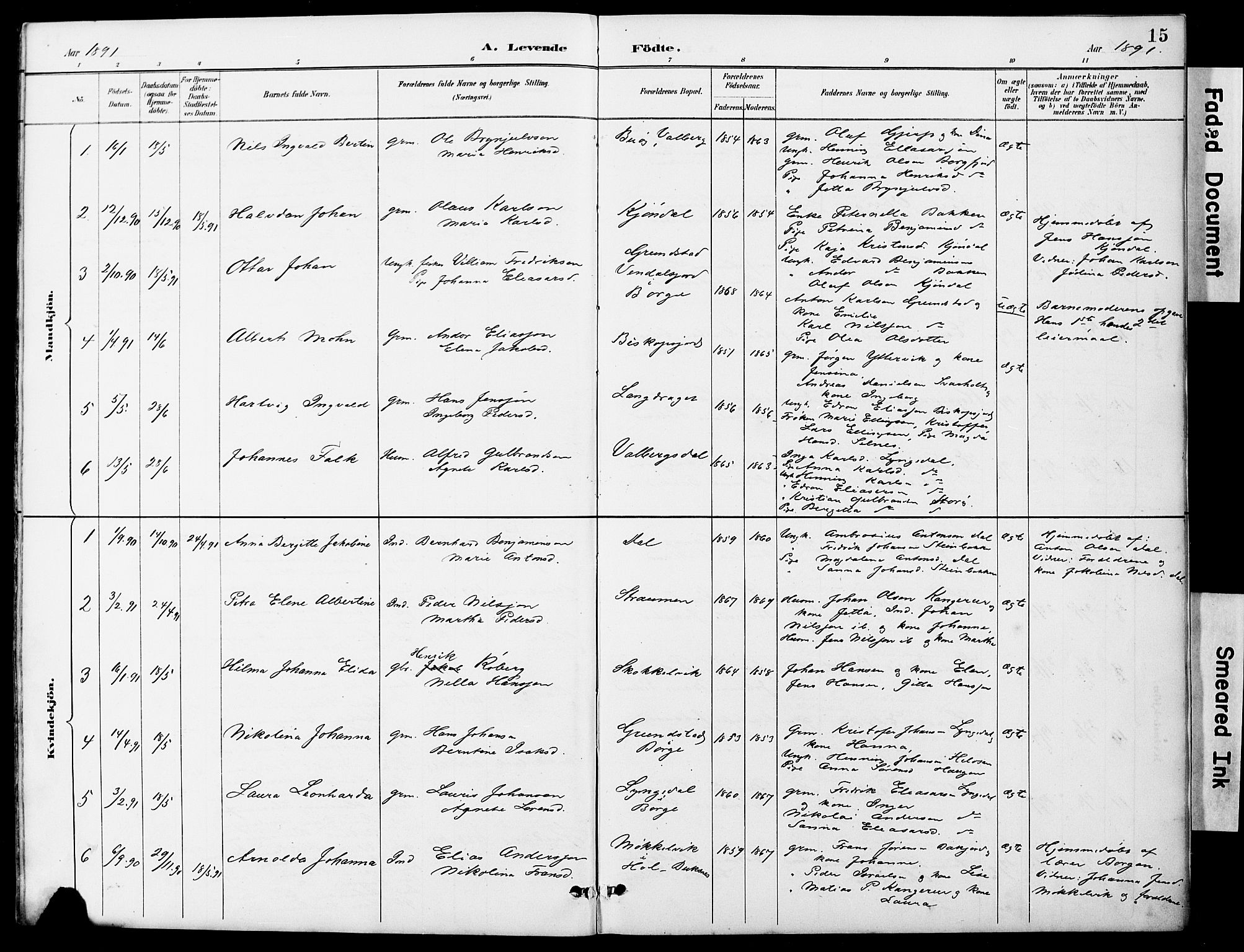 Ministerialprotokoller, klokkerbøker og fødselsregistre - Nordland, AV/SAT-A-1459/884/L1197: Parish register (copy) no. 884C03, 1888-1926, p. 15