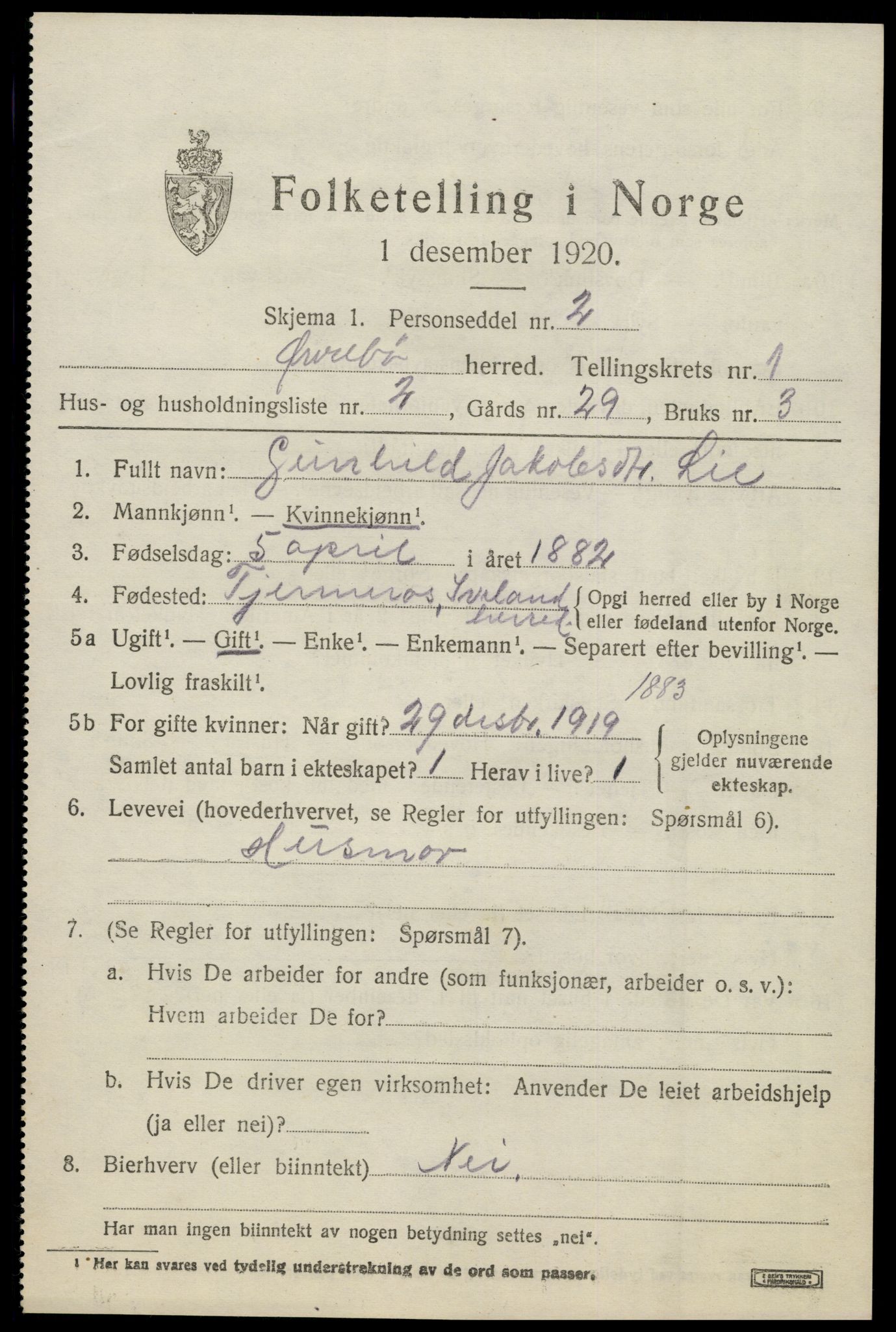 SAK, 1920 census for Øvrebø, 1920, p. 396