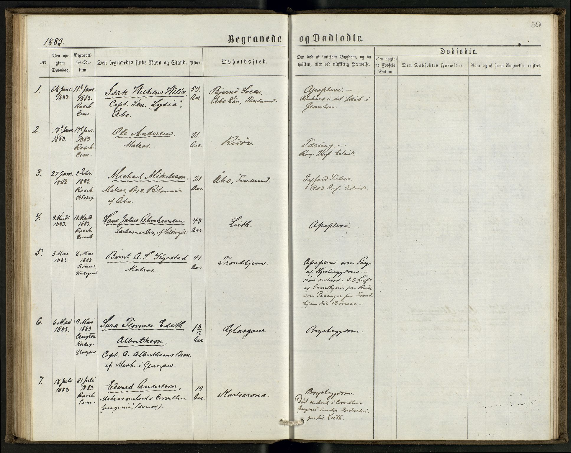 Den norske sjømannsmisjon i utlandet/Skotske havner (Leith, Glasgow), AV/SAB-SAB/PA-0100/H/Ha/Haa/L0002: Parish register (official) no. A 2, 1877-1887, p. 58b-59a