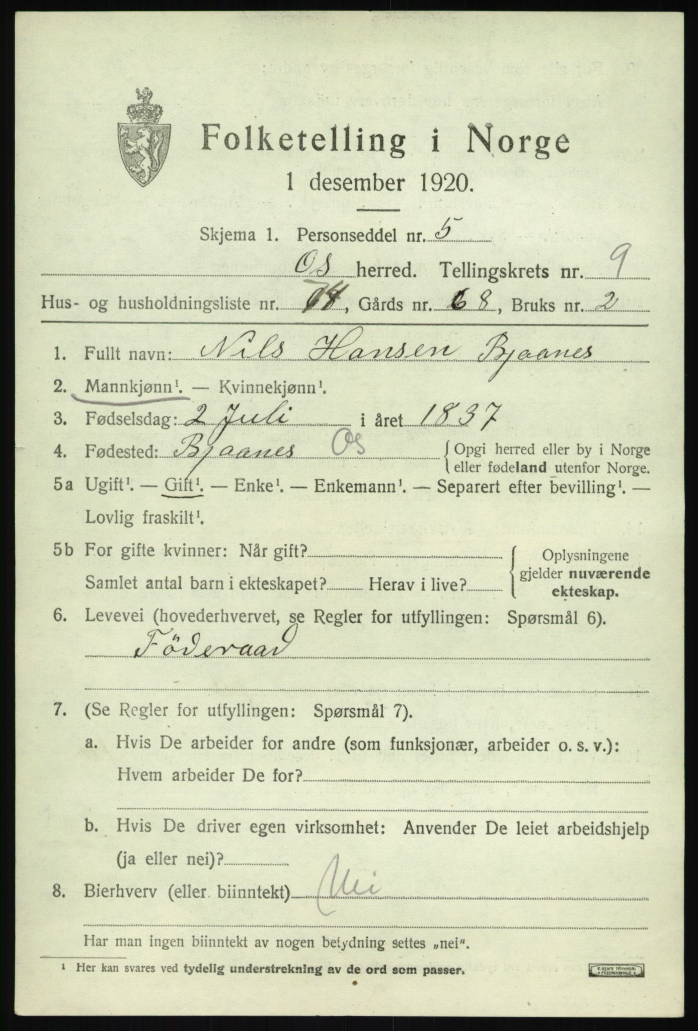 SAB, 1920 census for Os, 1920, p. 8212