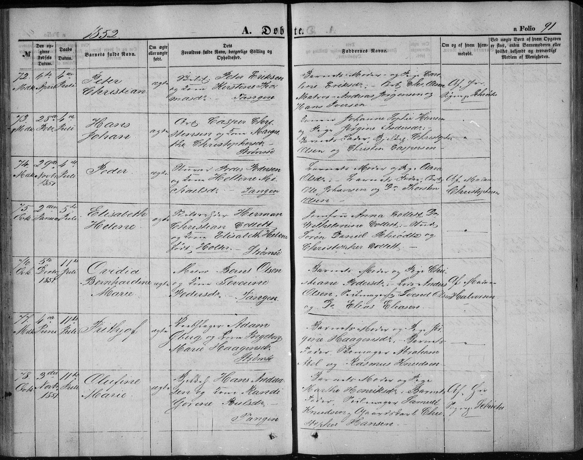 Strømsø kirkebøker, SAKO/A-246/F/Fa/L0014: Parish register (official) no. I 14, 1848-1858, p. 91