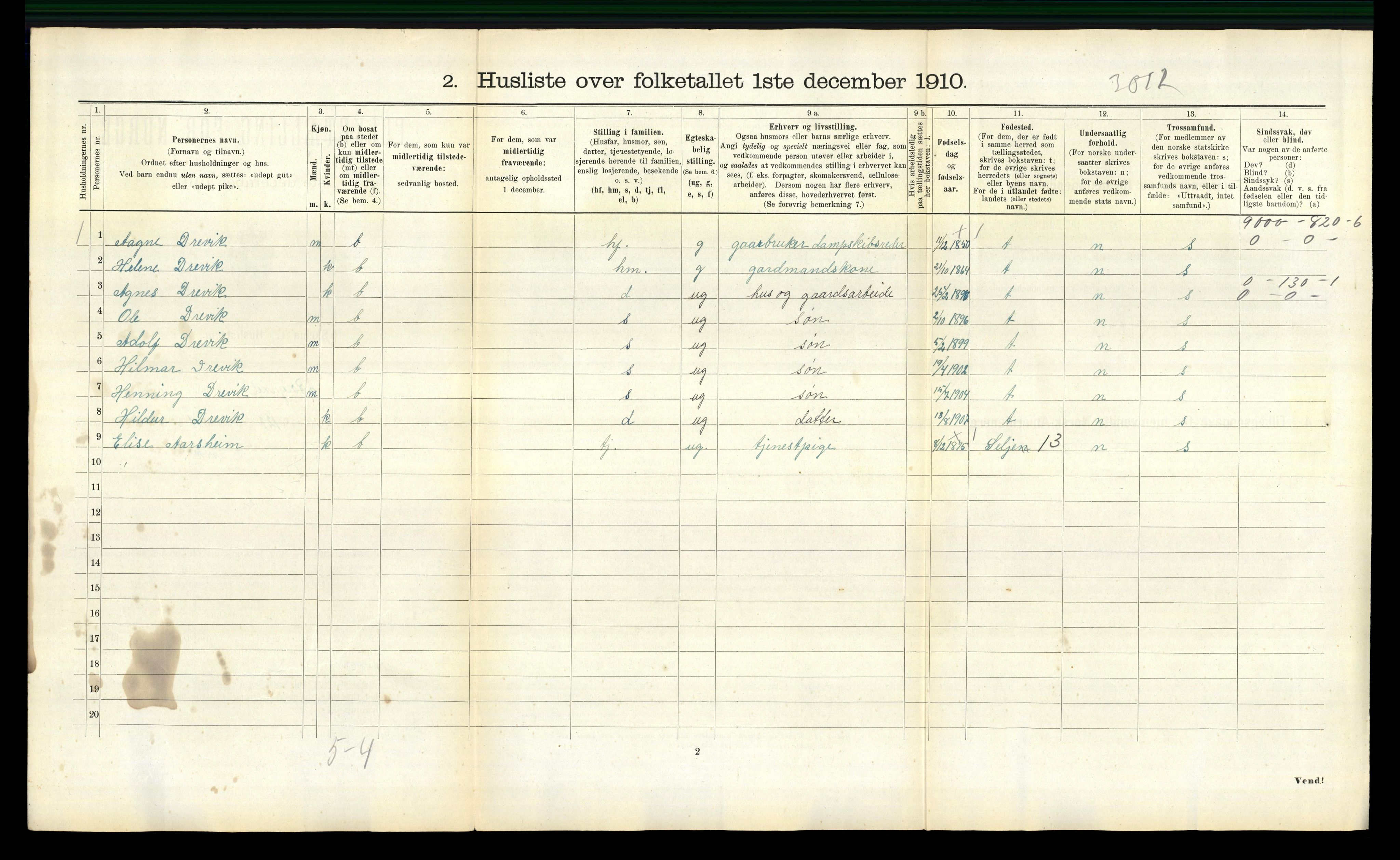 RA, 1910 census for Borgund, 1910, p. 1498