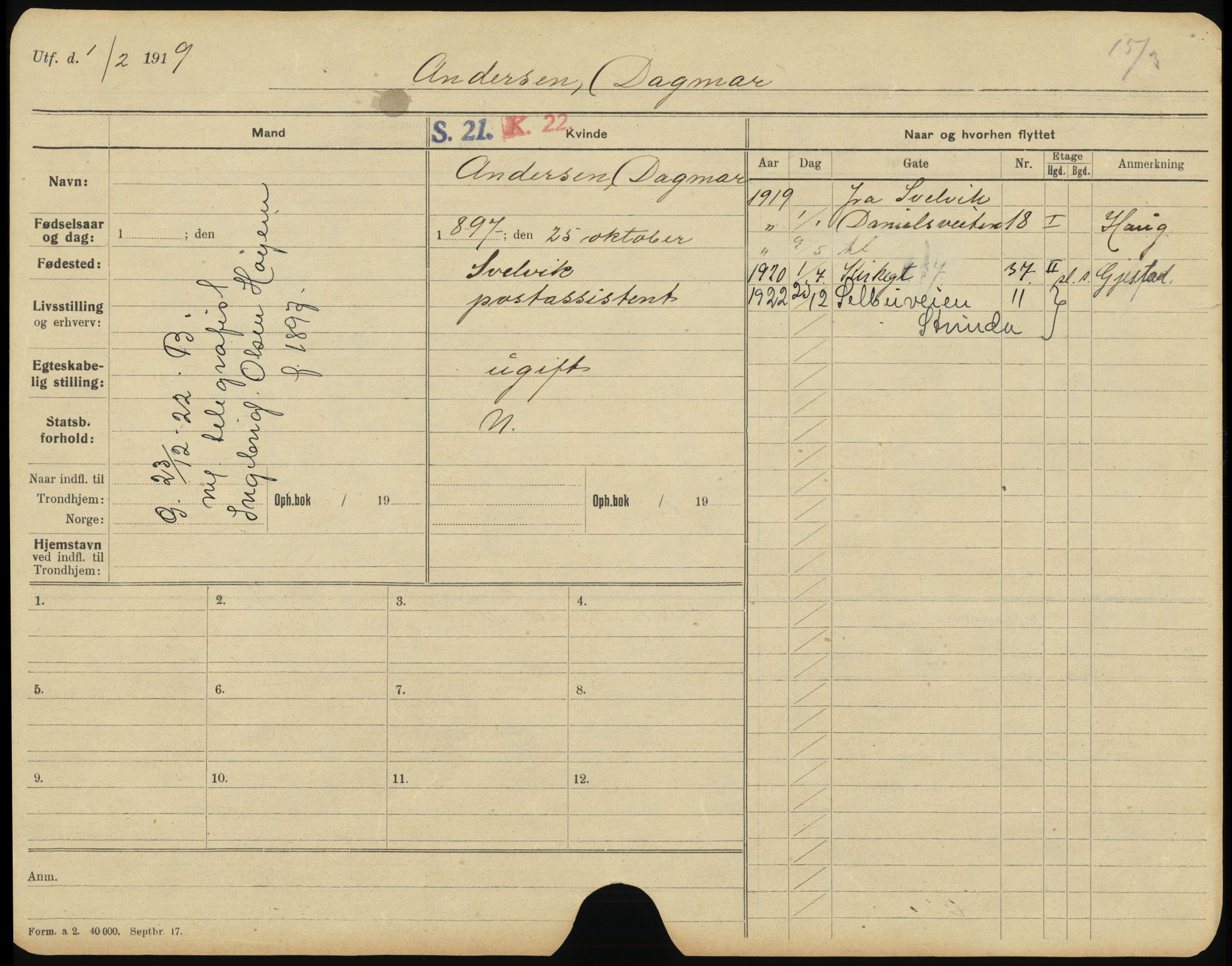 Trondheim folkeregister, AV/SAT-A-1608/1/F/Ff/L0005: Gifte, 1922