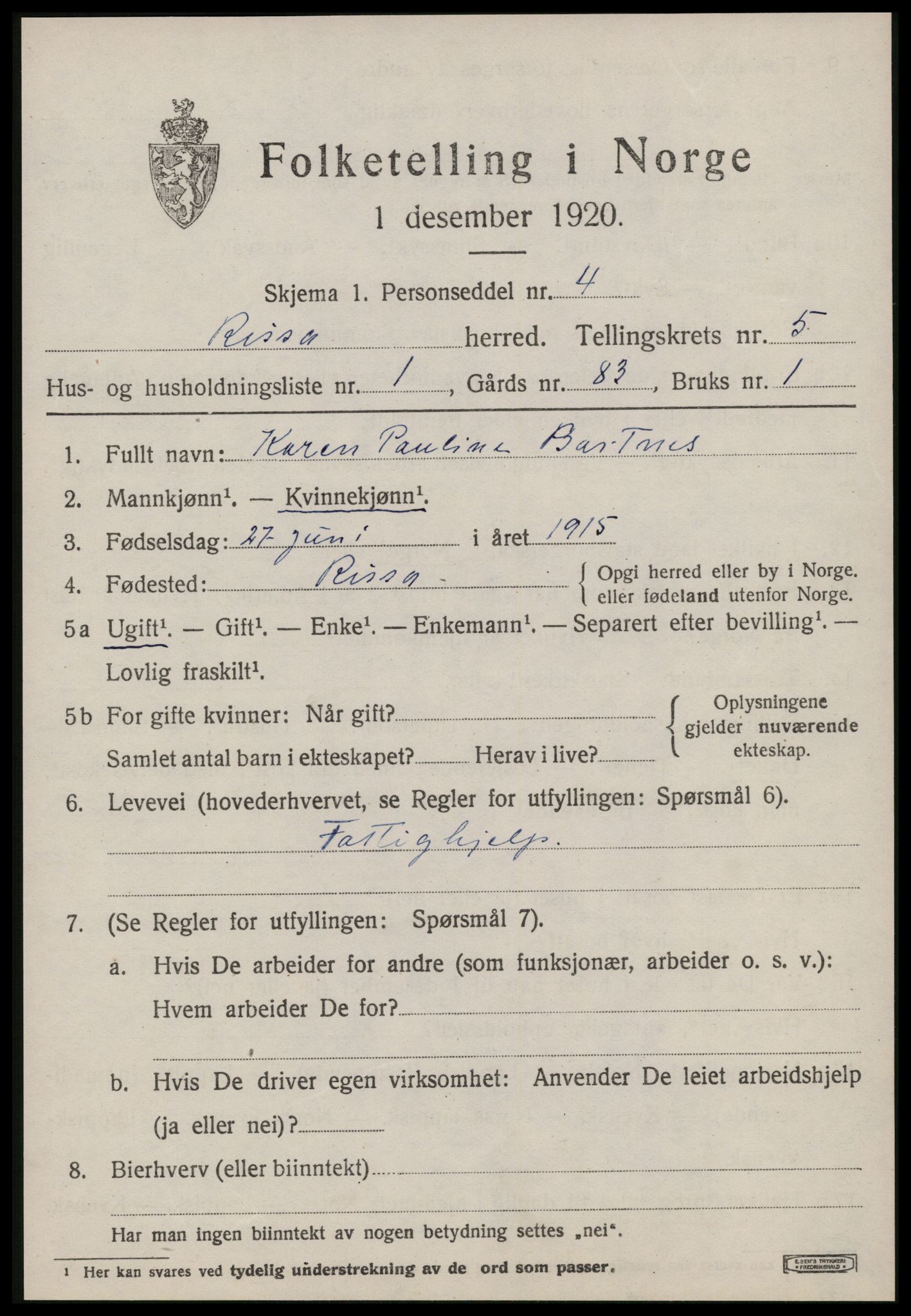 SAT, 1920 census for Rissa, 1920, p. 3733