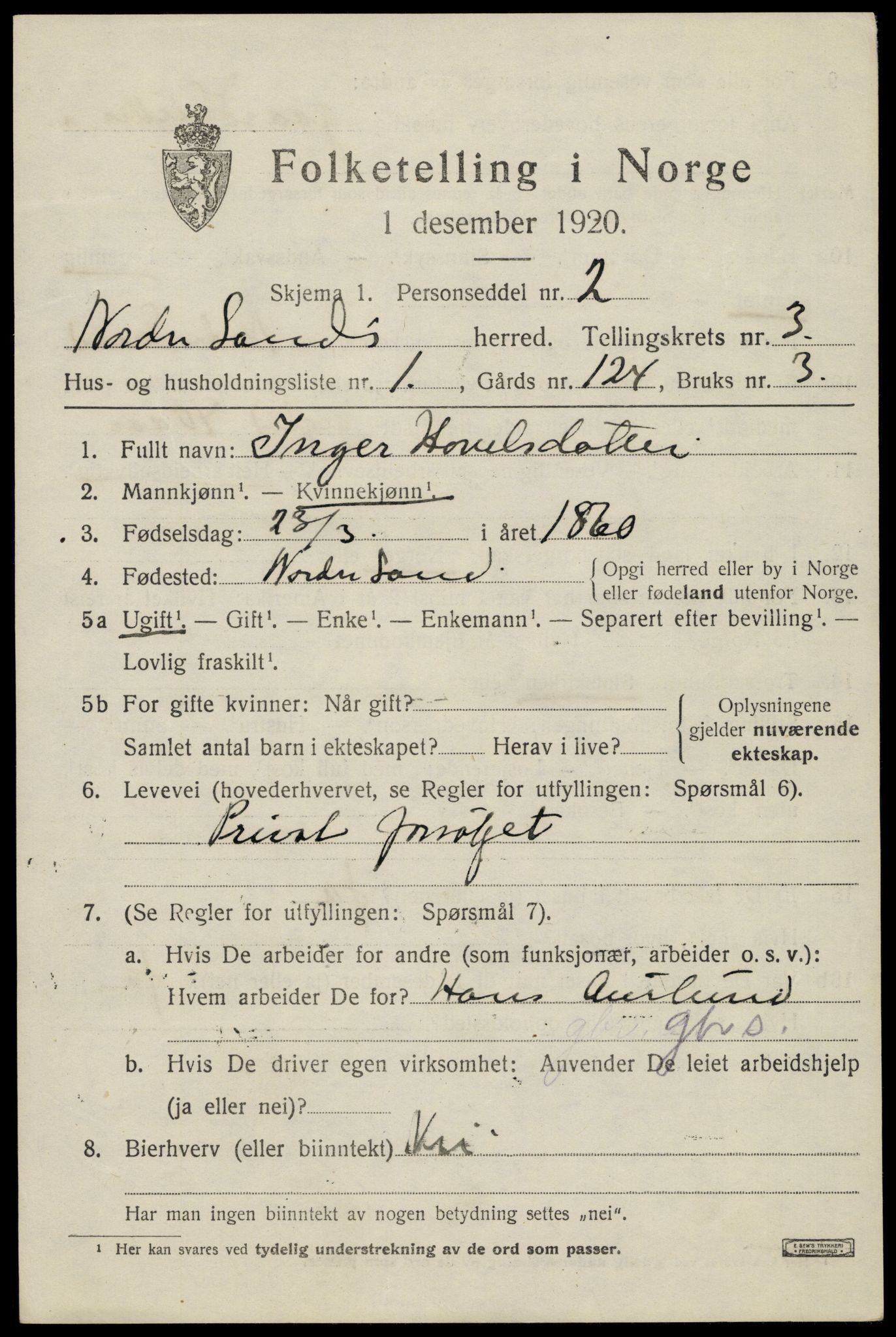 SAH, 1920 census for Nordre Land, 1920, p. 2248