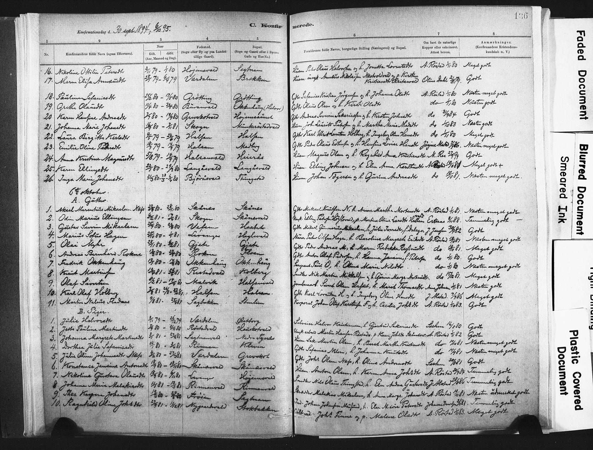 Ministerialprotokoller, klokkerbøker og fødselsregistre - Nord-Trøndelag, SAT/A-1458/721/L0207: Parish register (official) no. 721A02, 1880-1911, p. 136