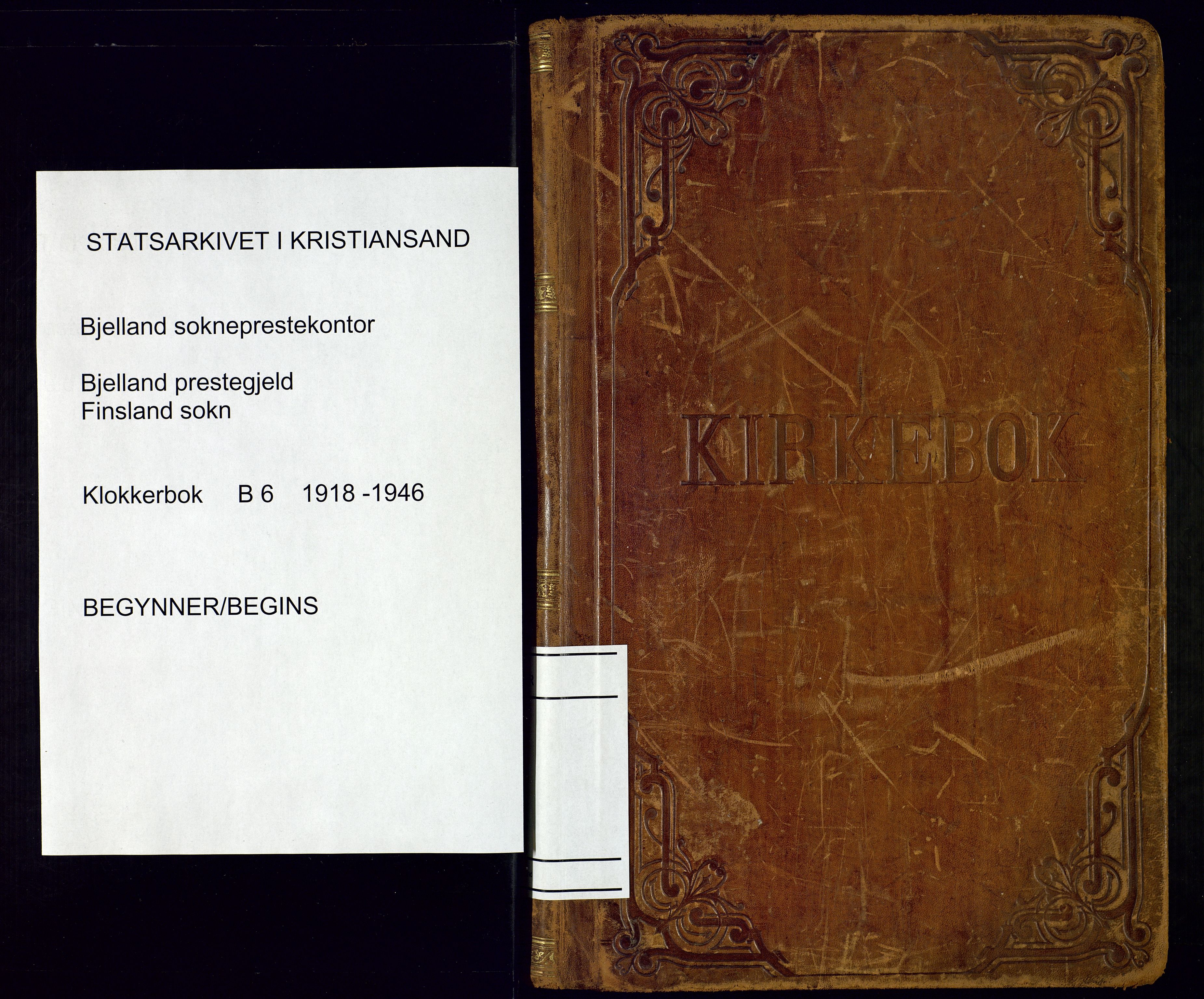 Bjelland sokneprestkontor, AV/SAK-1111-0005/F/Fb/Fbb/L0006: Parish register (copy) no. B-6, 1918-1946