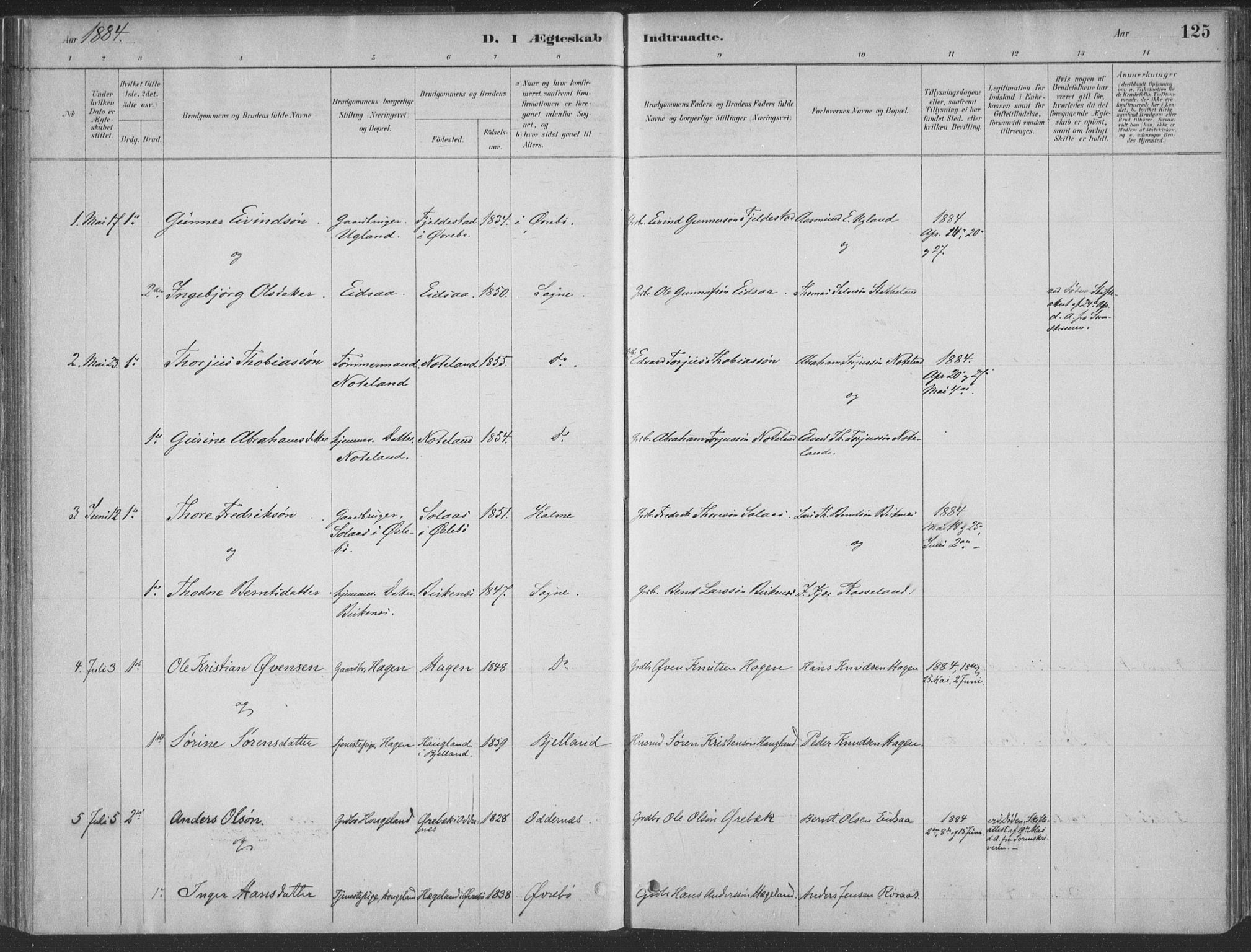 Søgne sokneprestkontor, SAK/1111-0037/F/Fa/Faa/L0003: Parish register (official) no. A 3, 1883-1910, p. 125
