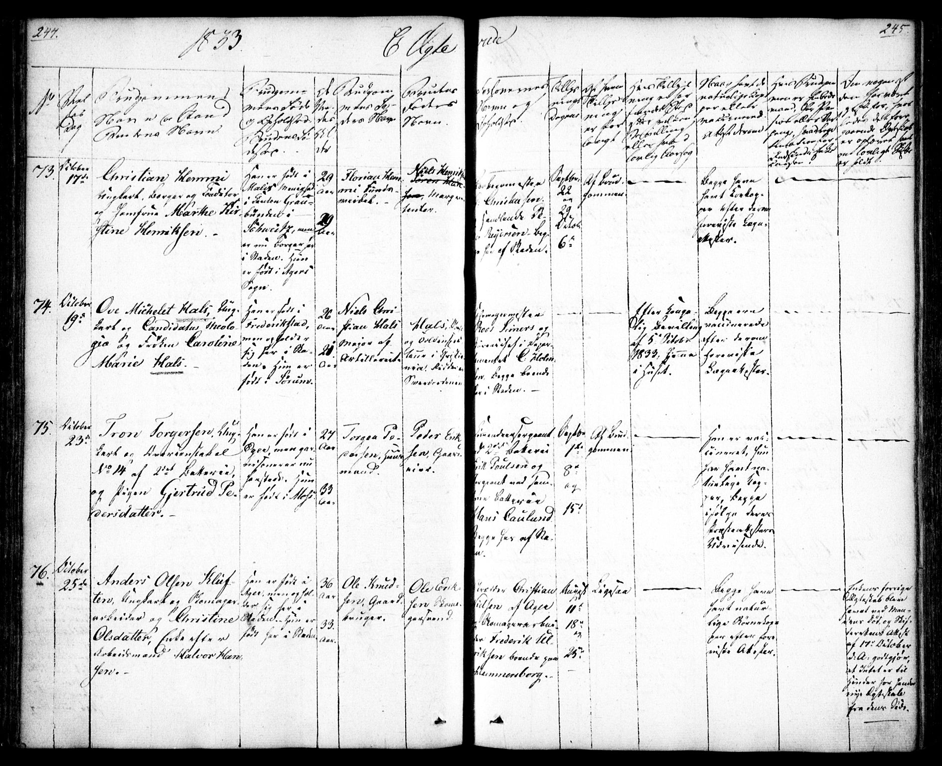 Oslo domkirke Kirkebøker, SAO/A-10752/F/Fa/L0019: Parish register (official) no. 19, 1828-1847, p. 244-245