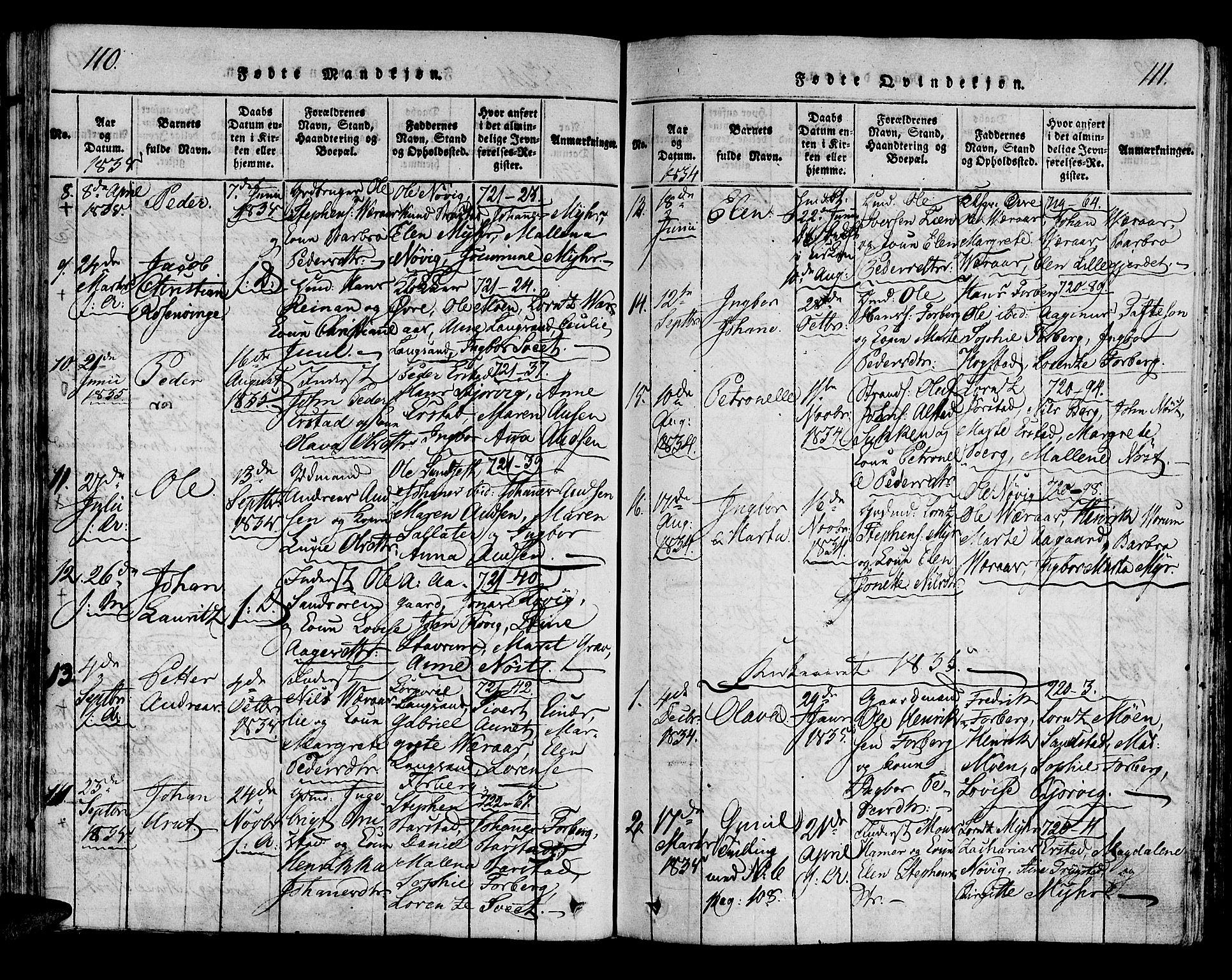 Ministerialprotokoller, klokkerbøker og fødselsregistre - Nord-Trøndelag, SAT/A-1458/722/L0217: Parish register (official) no. 722A04, 1817-1842, p. 110-111