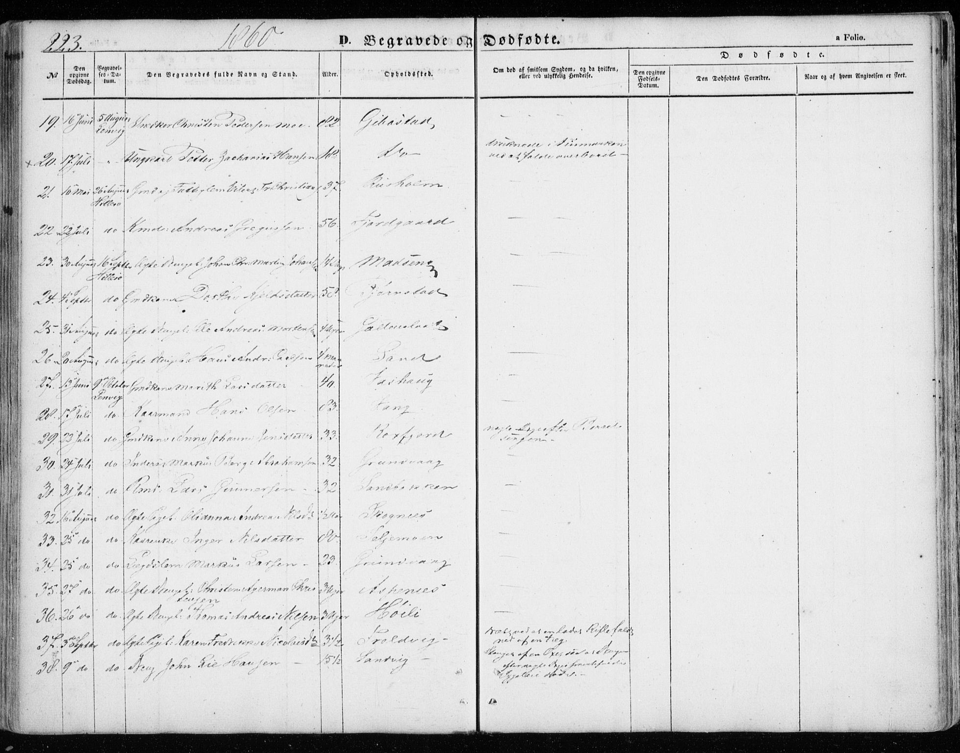 Lenvik sokneprestembete, SATØ/S-1310/H/Ha/Haa/L0007kirke: Parish register (official) no. 7, 1855-1865, p. 223