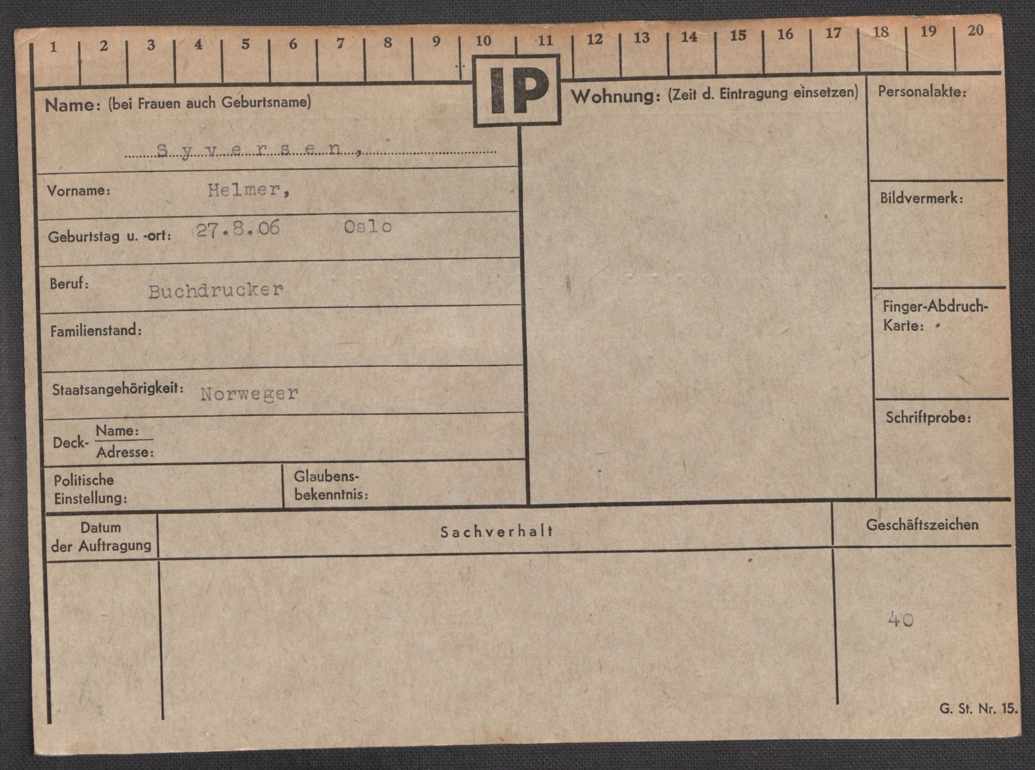 Befehlshaber der Sicherheitspolizei und des SD, AV/RA-RAFA-5969/E/Ea/Eaa/L0009: Register over norske fanger i Møllergata 19: Ru-Sy, 1940-1945, p. 1620