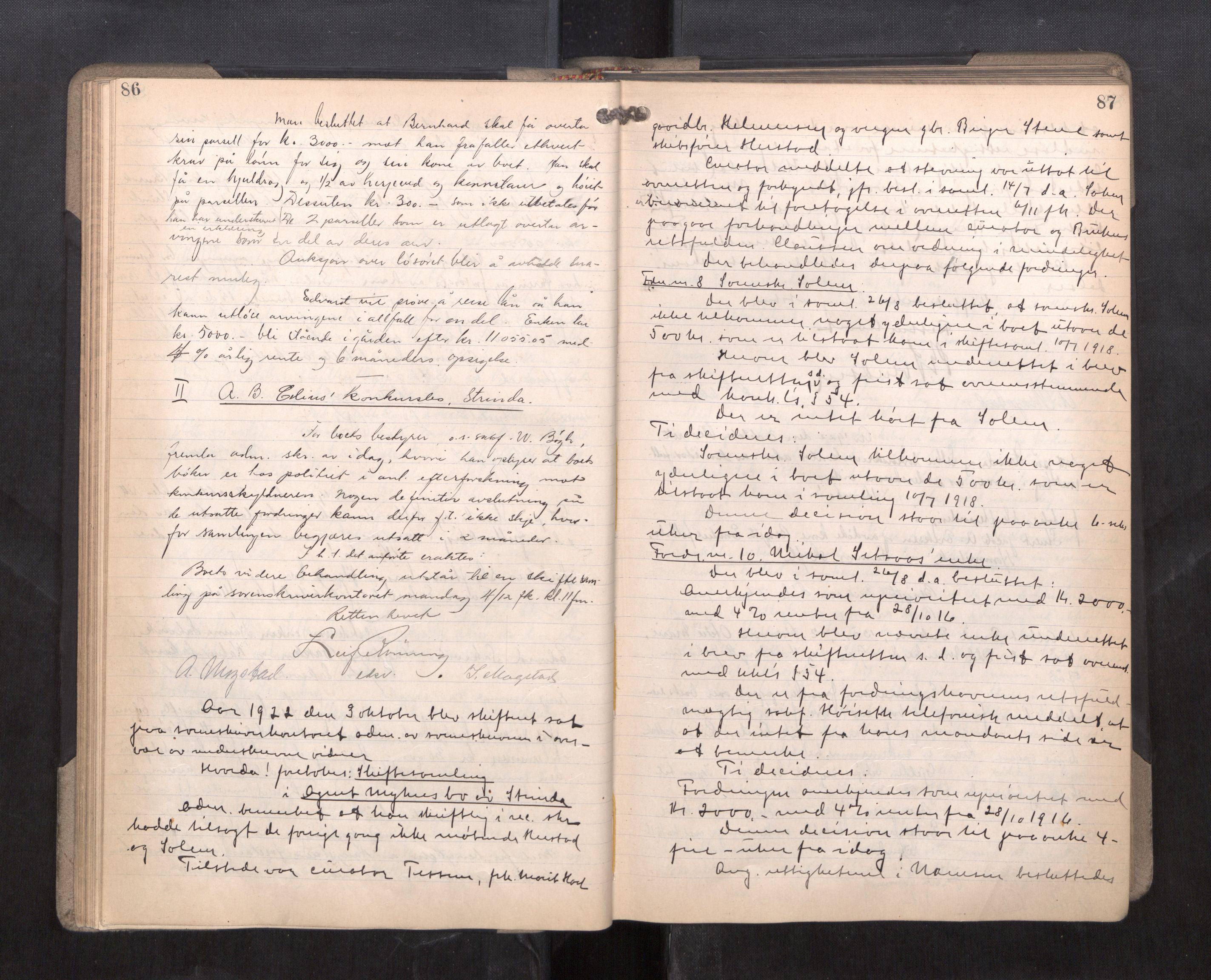 Strinda og Selbu sorenskriveri, AV/SAT-A-0015/3/3B/L0014: Skifteforhandlingsprot. 14, 1922-1924, p. 86-87