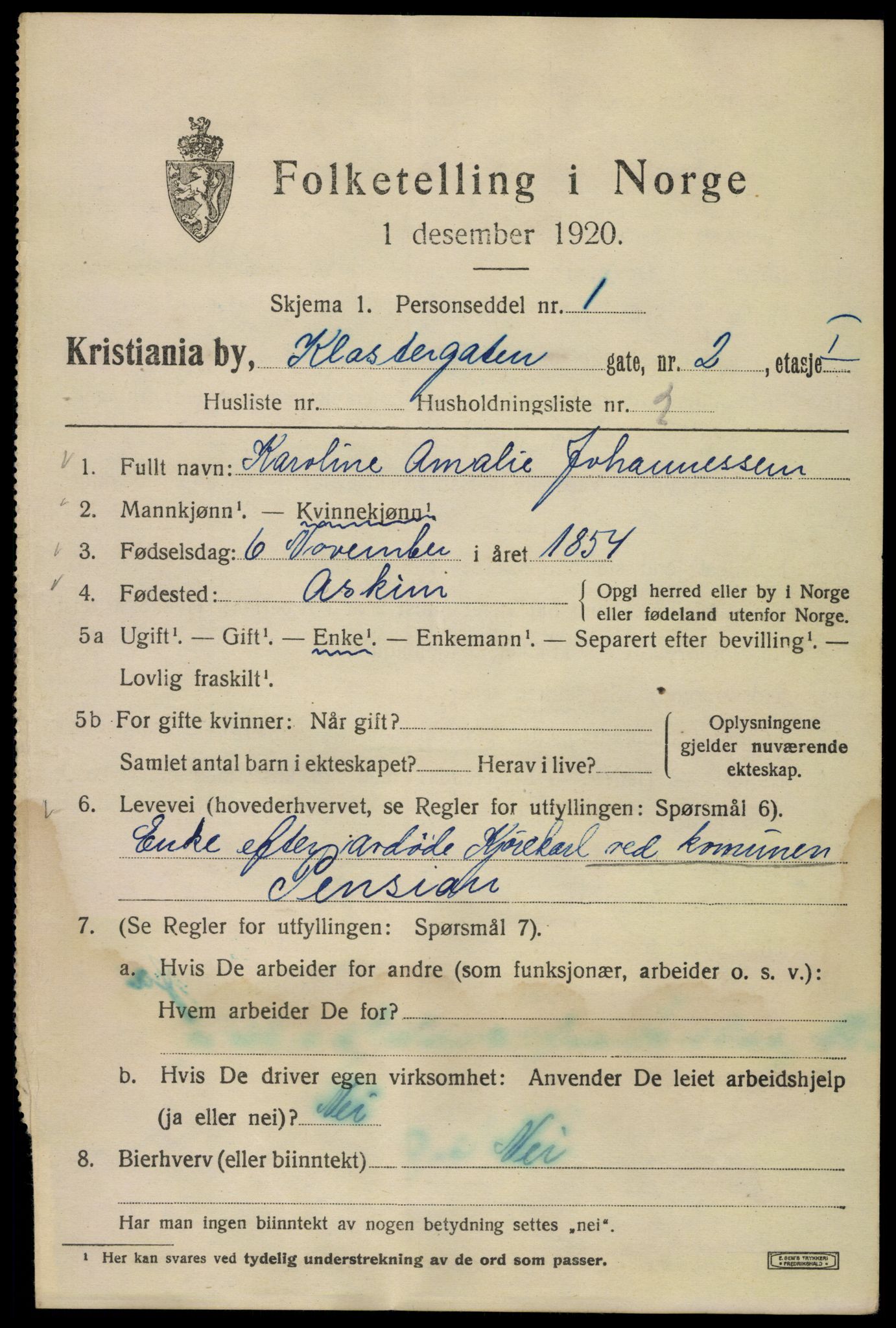 SAO, 1920 census for Kristiania, 1920, p. 344975